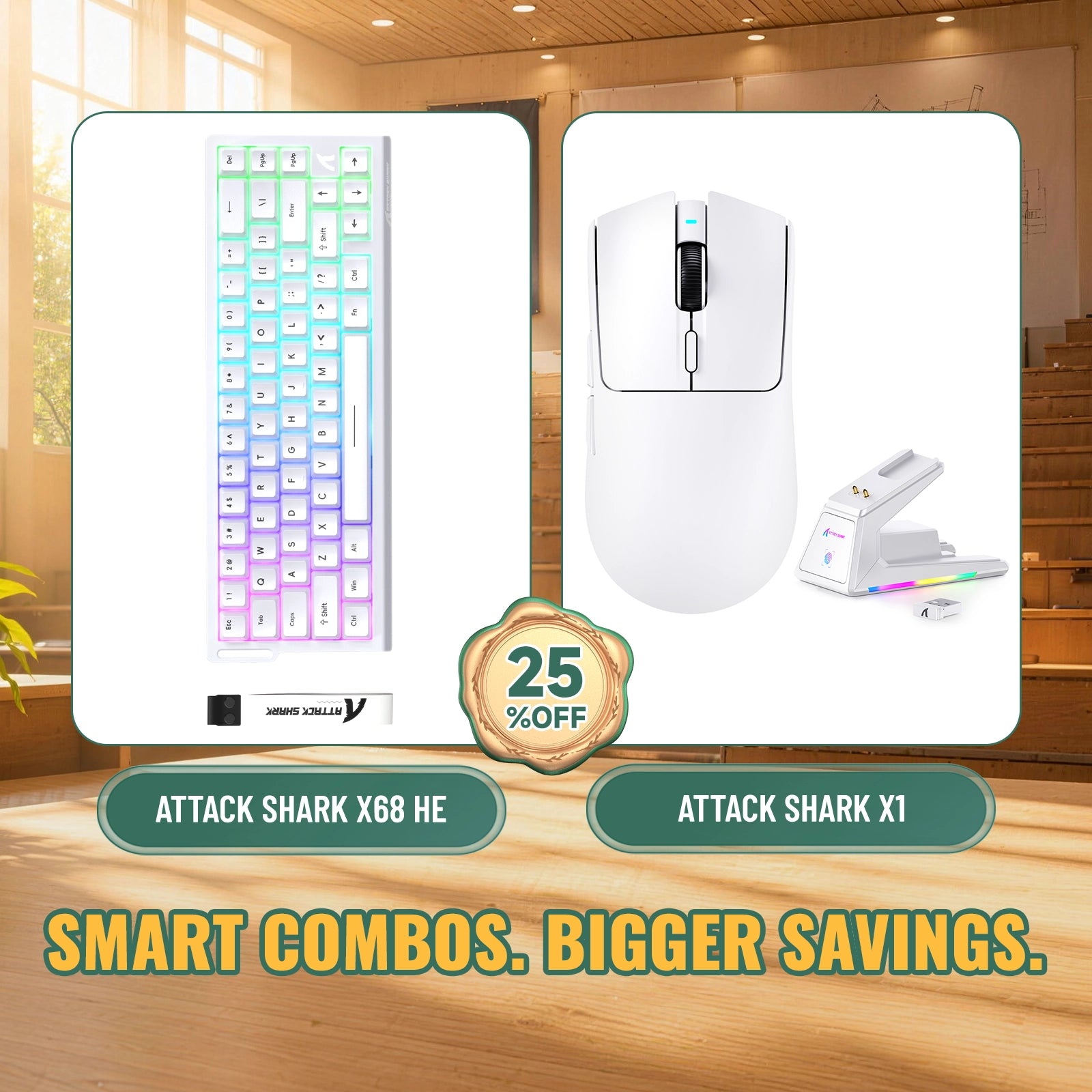 ATTACK SHARK X68HE Rapid Trigger Tastatur + X1 Kabellose Gaming-Maus Bundle