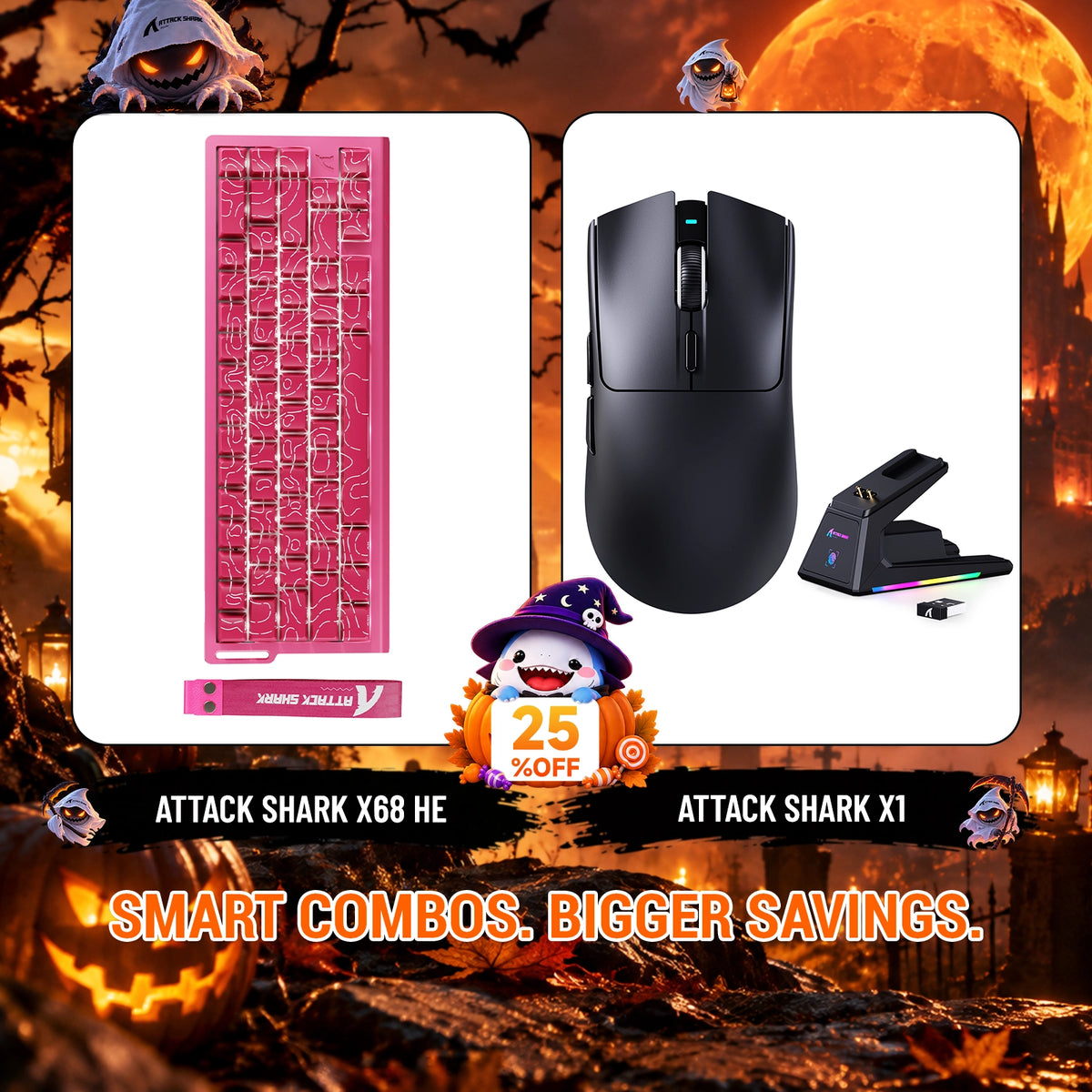 ATTACK SHARK X68HE Rapid Trigger Tastatur + X1 Kabellose Gaming-Maus Bundle