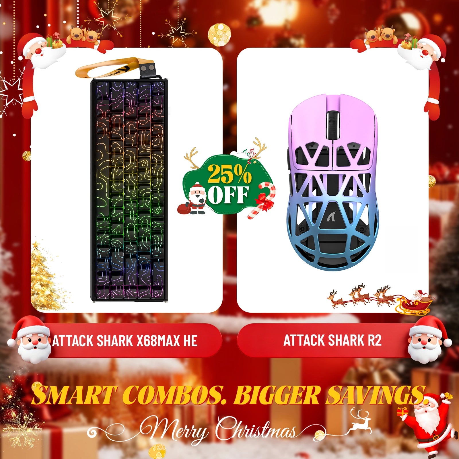 ATTACK SHARK X68MAX HE Rapid Trigger Aluminium-Tastatur + R2 Kabellose Gaming-Maus aus Magnesiumlegierung im Bundle