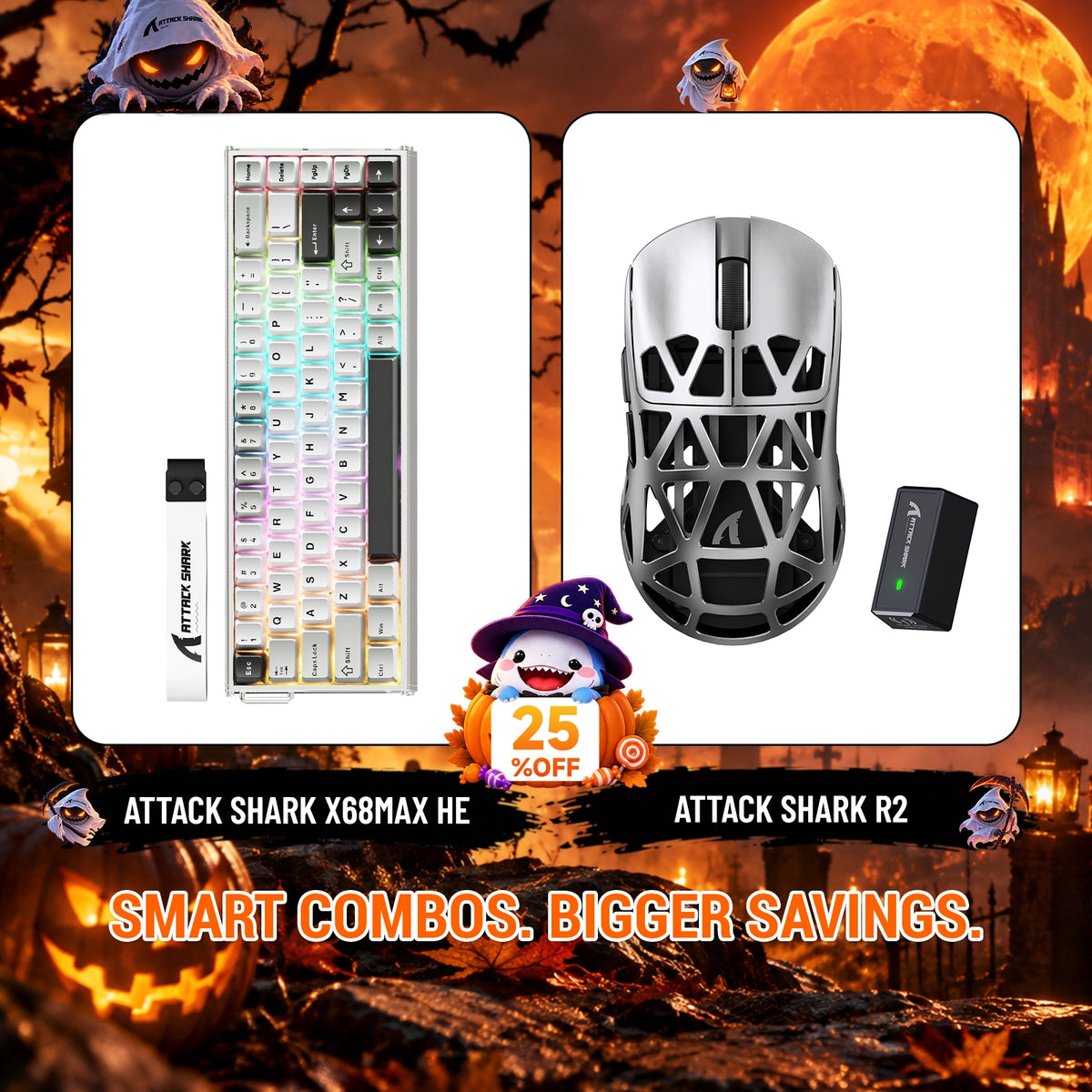 ATTACK SHARK X68 MAX HE-Tastatur aus Aluminium mit Rapid Trigger + R2-Magnesiumlegierung-Wireless-Gaming-Maus-Bundle