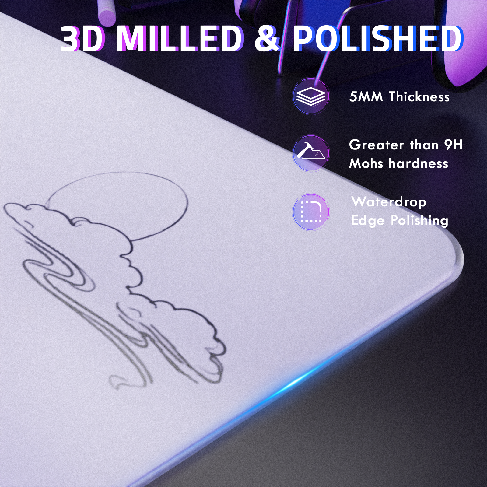 ATTACK SHARK CM05 Gehärtete Glas Gaming-Mausmatte