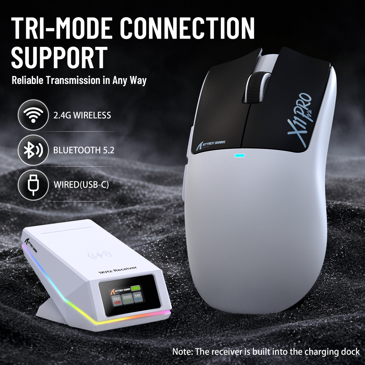 ATTACK SHARK X11 PRO V2 Kabellose Gaming-Maus mit TFT-Display, Ladestation und C06 Spiralkabel