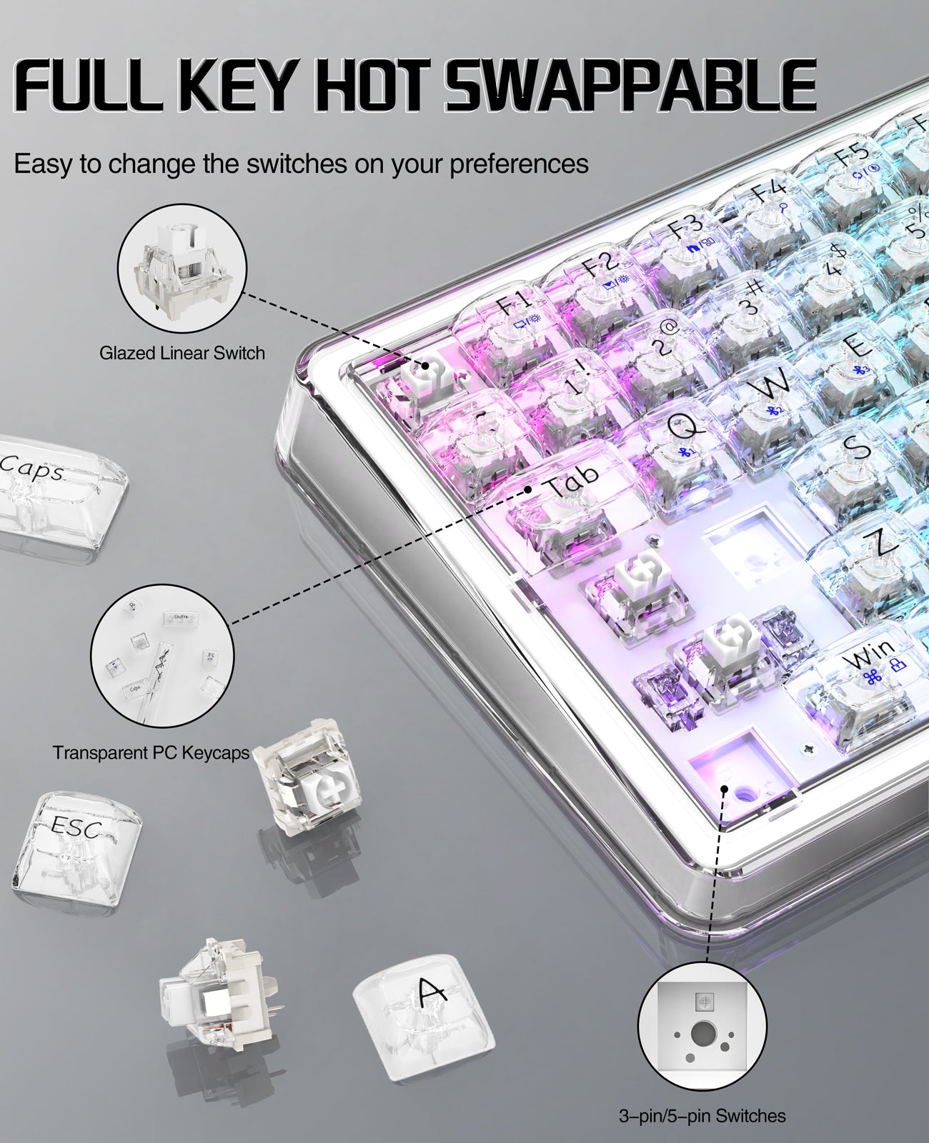 ATTACK SHARK K75 Pro Transparent Mechanical Keyboard