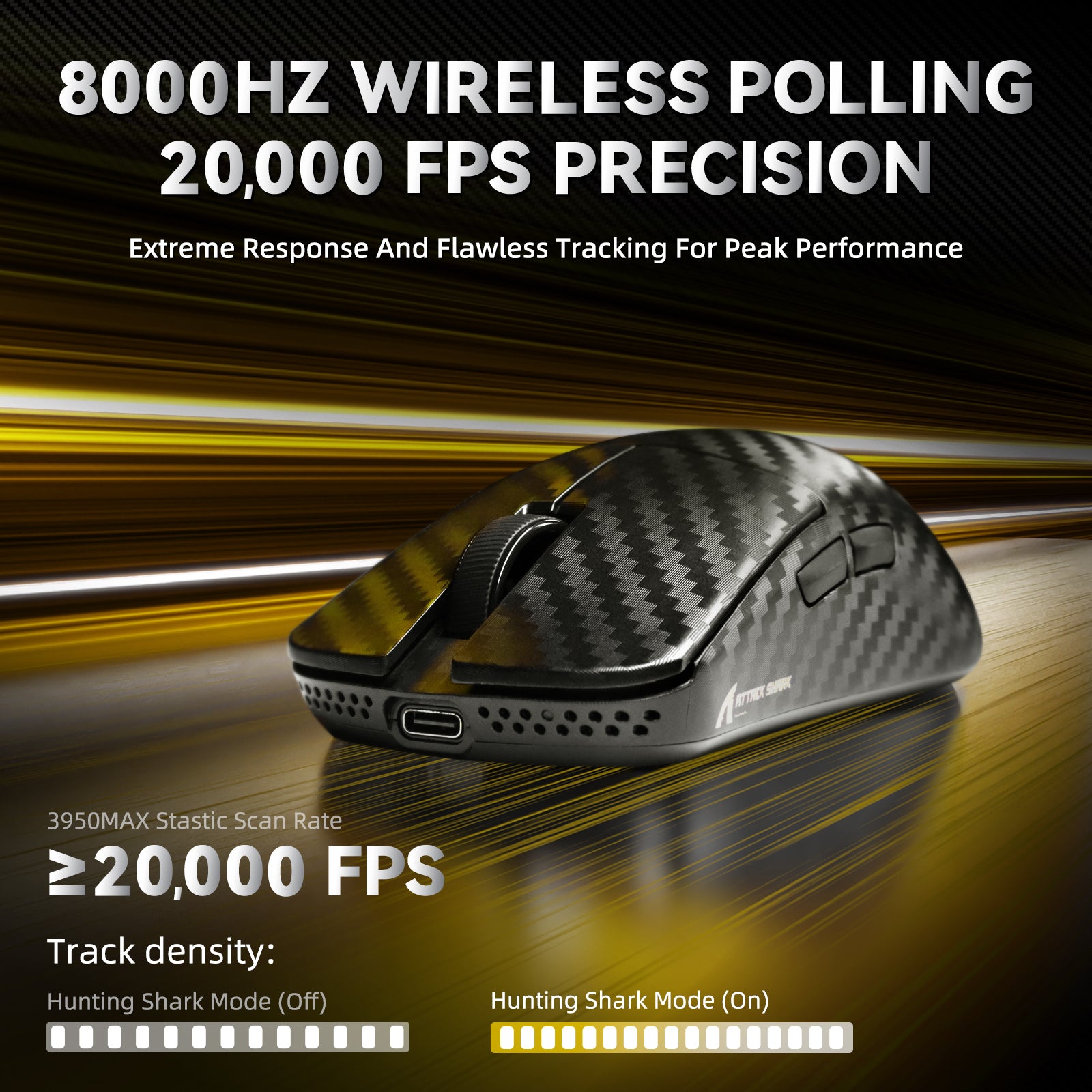 ATTACK SHARK R11 ULTRA Carbon Fiber Wireless 8K PAW3950MAX Gaming-Maus mit C06 Ultra LED-Kabel