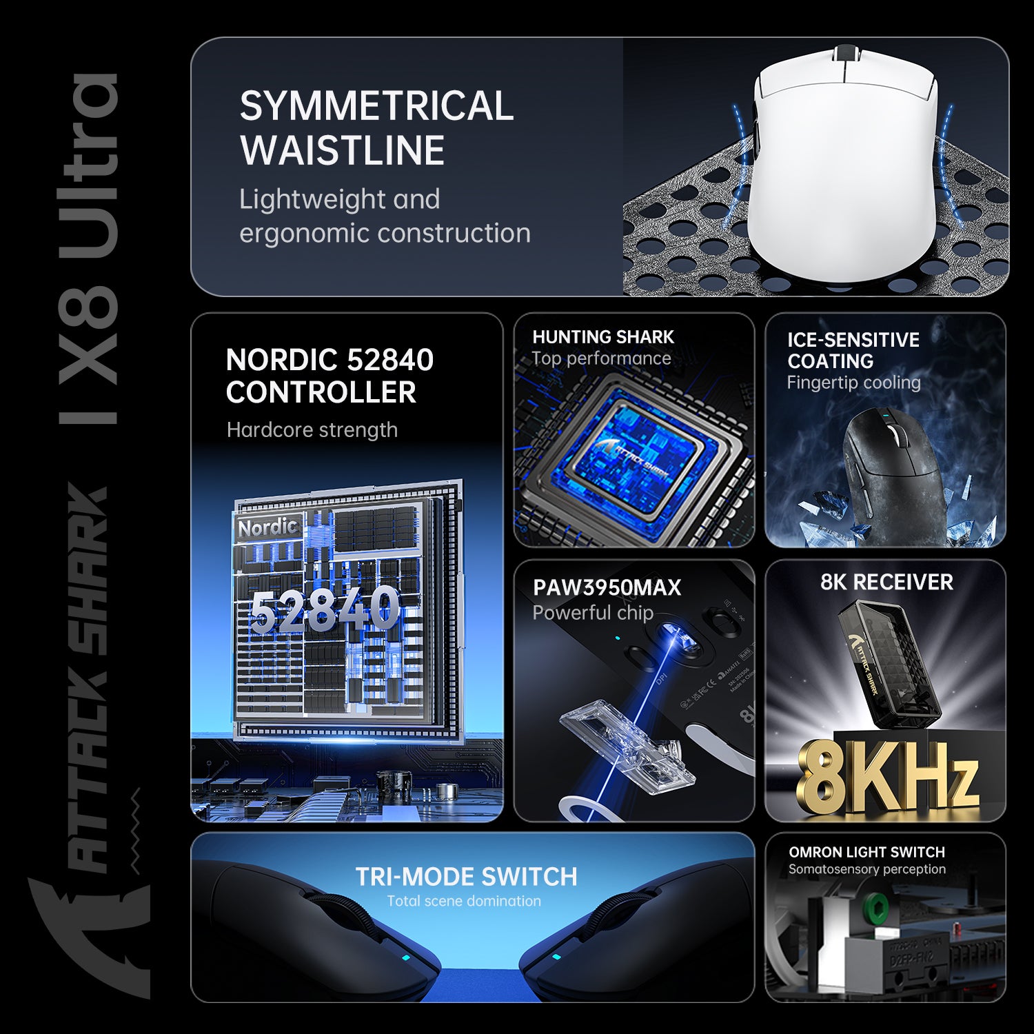 ATTACK SHARK X8 Ultra Tri-Mode Kabellose Gaming-Maus mit C06 Ultra-Kabel