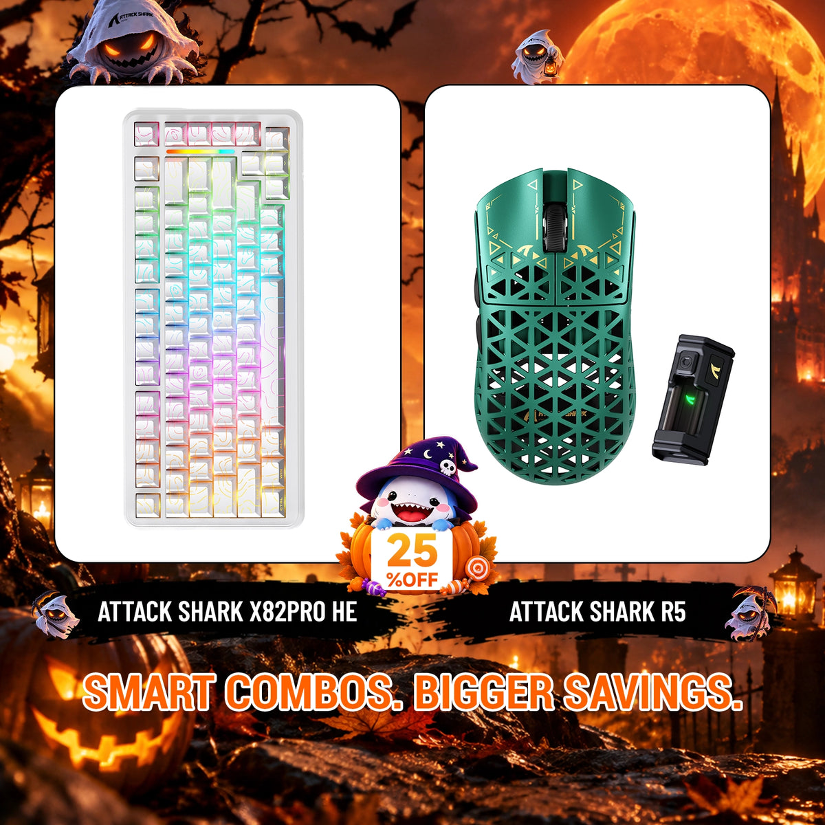 ATTACK SHARK X82 PRO HE-Tastatur mit Rapid Trigger + R5 Carbon Fiber kabelloses Gaming-Maus-Bundle