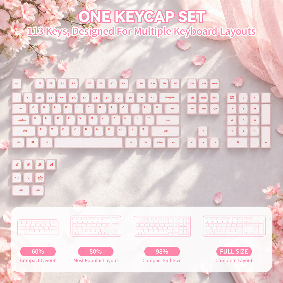 ATTACK SHARK SK01 Tastenkappenset mit 113 Tasten aus Silikon, Cherry-Profil, ANSI, Pink