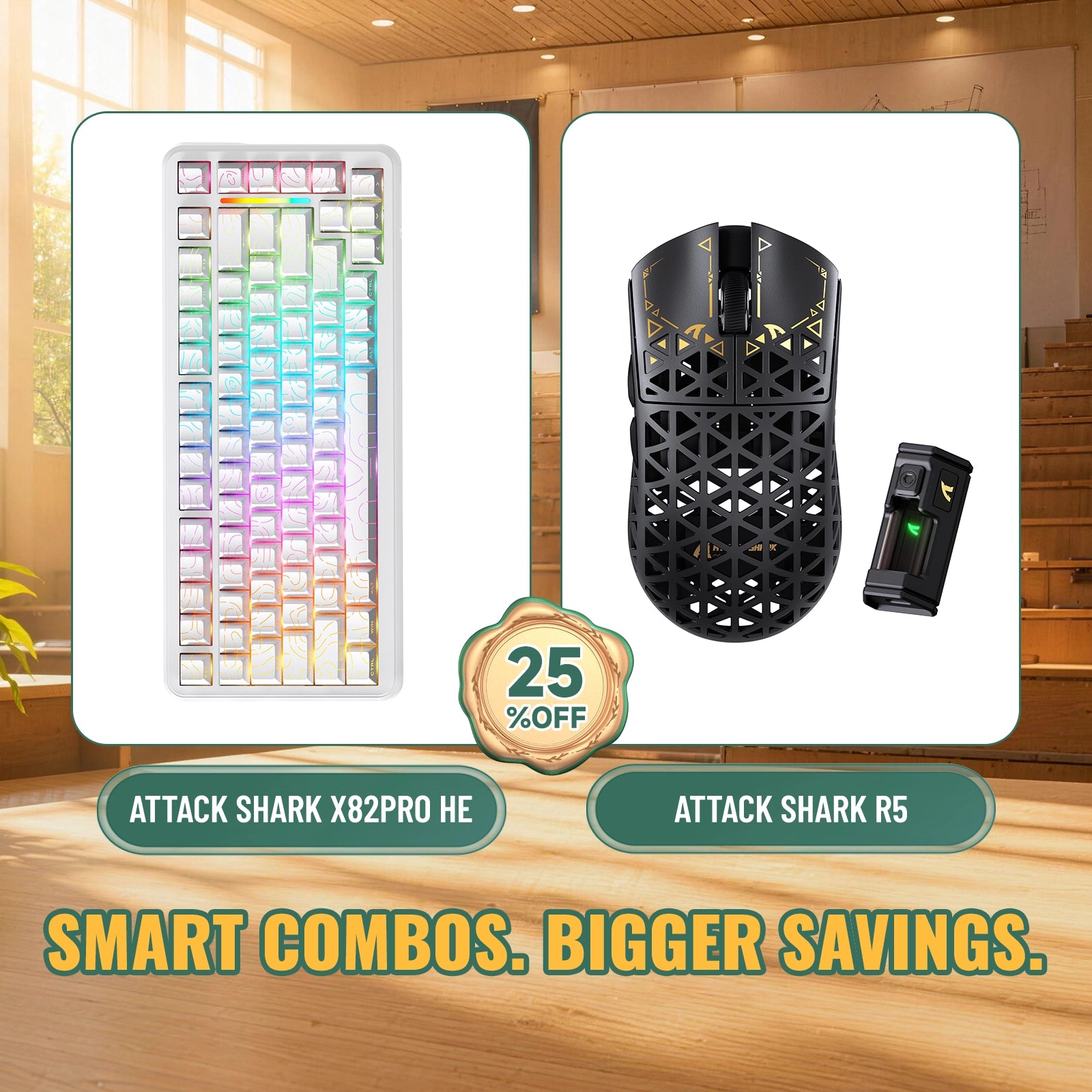 ATTACK SHARK X82 PRO HE-Tastatur mit Rapid Trigger + R5 Carbon Fiber kabelloses Gaming-Maus-Bundle