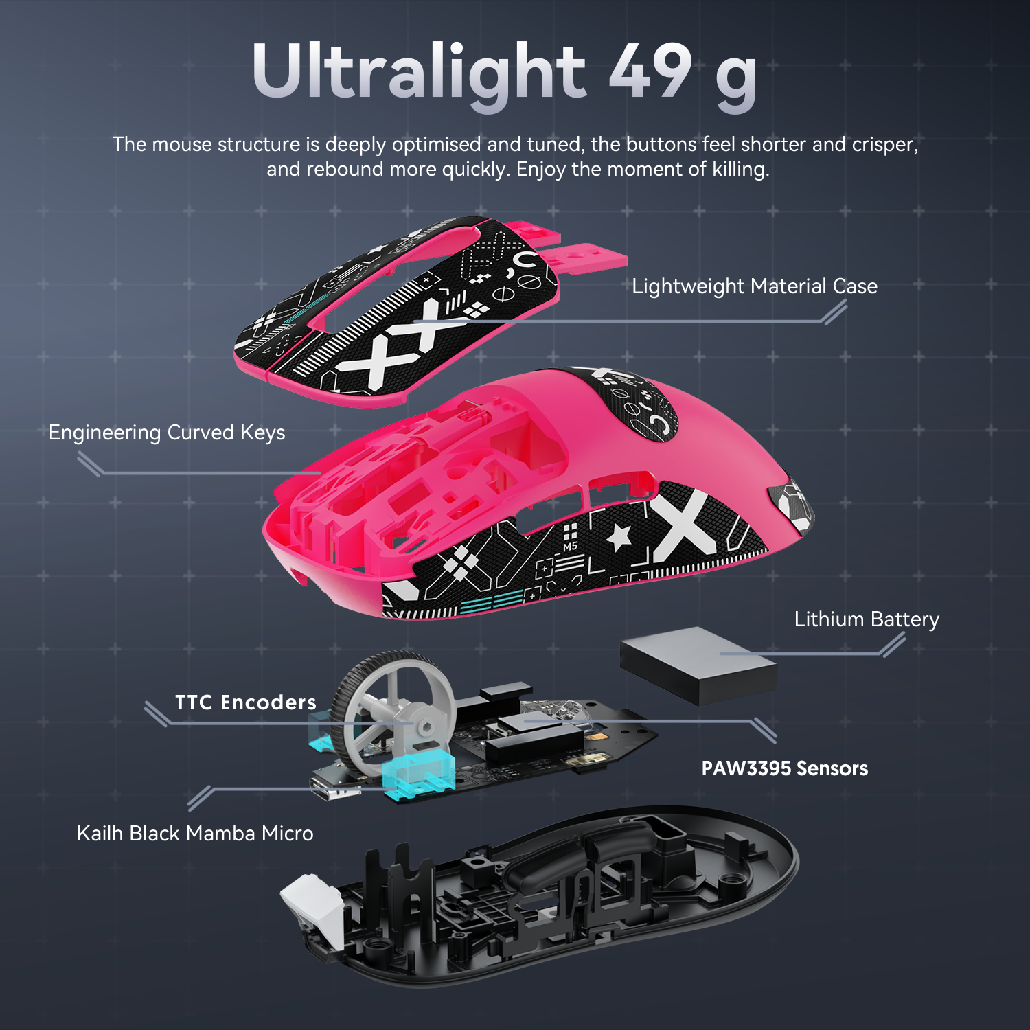 ATTACK SHARK X3 Kabellose Gaming-Maus PAW3395 Superleicht