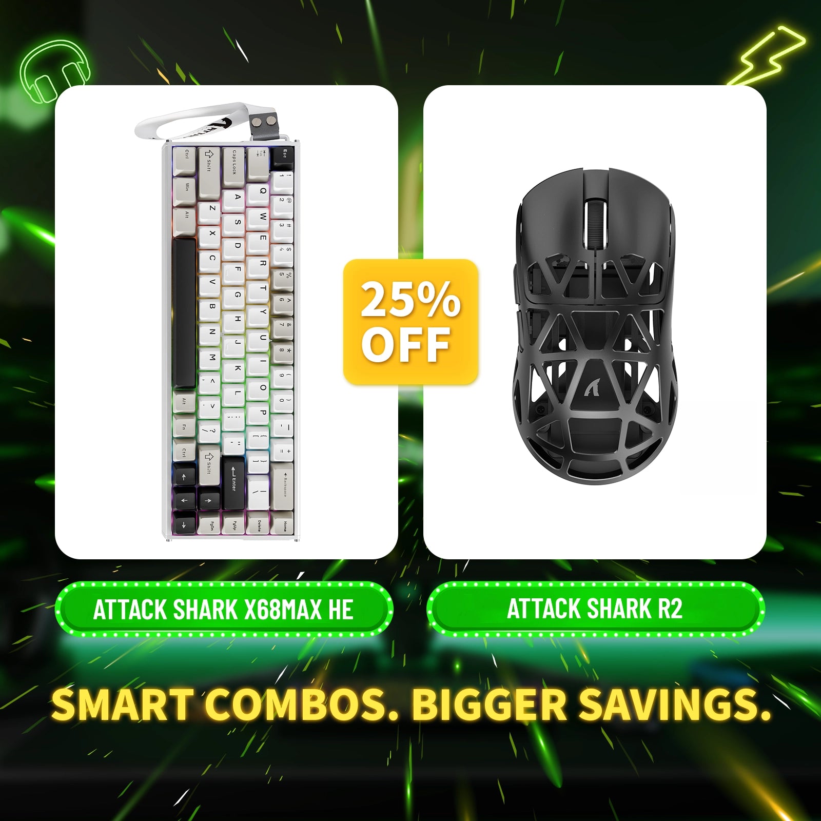 ATTACK SHARK X68MAX HE Rapid Trigger Aluminium-Tastatur + R2 Kabellose Gaming-Maus aus Magnesiumlegierung im Bundle