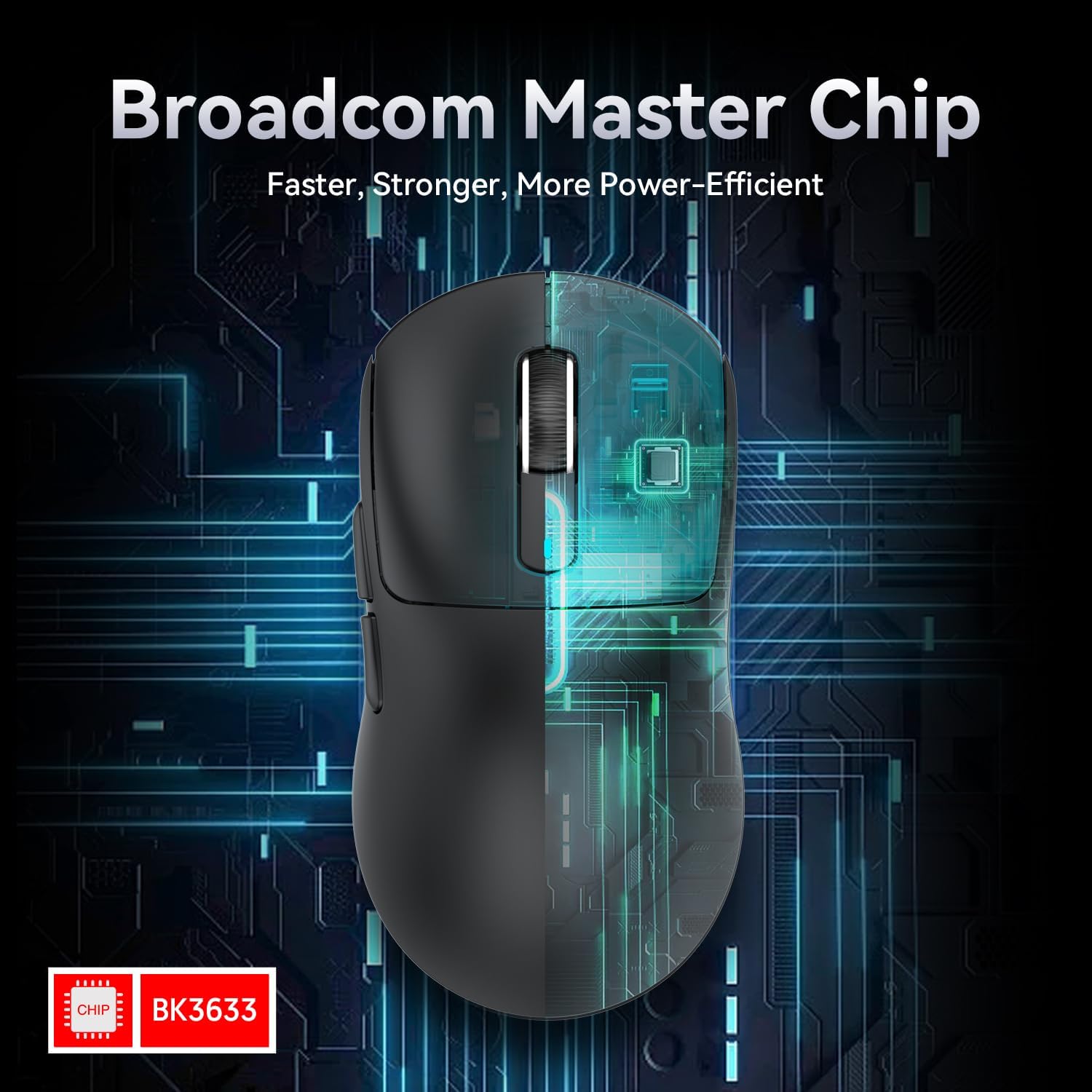 Broadcom BK3633 chip in Attack Shark X3 mouse highlighting power efficiency.