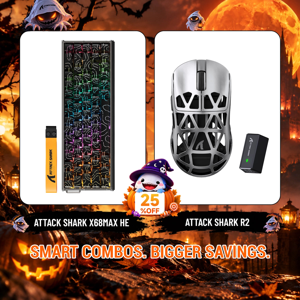 ATTACK SHARK X68 MAX HE-Tastatur aus Aluminium mit Rapid Trigger + R2-Magnesiumlegierung-Wireless-Gaming-Maus-Bundle