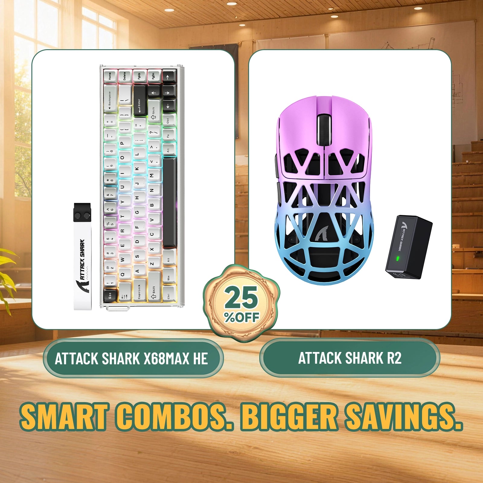 ATTACK SHARK X68 MAX HE-Tastatur aus Aluminium mit Rapid Trigger + R2-Magnesiumlegierung-Wireless-Gaming-Maus-Bundle