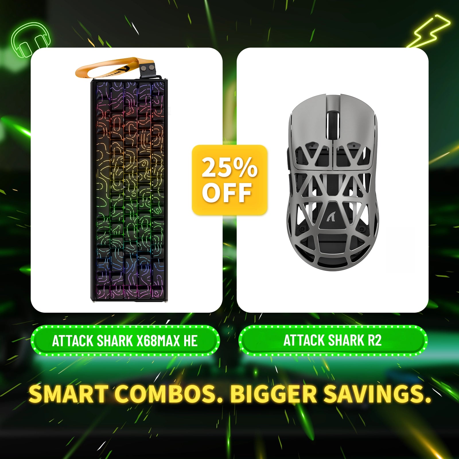 ATTACK SHARK X68MAX HE Rapid Trigger Aluminium-Tastatur + R2 Kabellose Gaming-Maus aus Magnesiumlegierung im Bundle