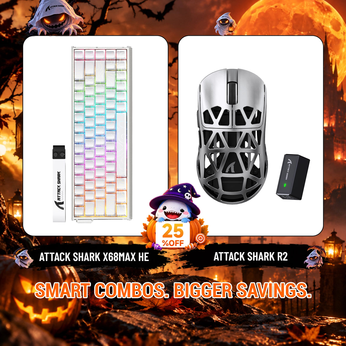 ATTACK SHARK X68 MAX HE-Tastatur aus Aluminium mit Rapid Trigger + R2-Magnesiumlegierung-Wireless-Gaming-Maus-Bundle