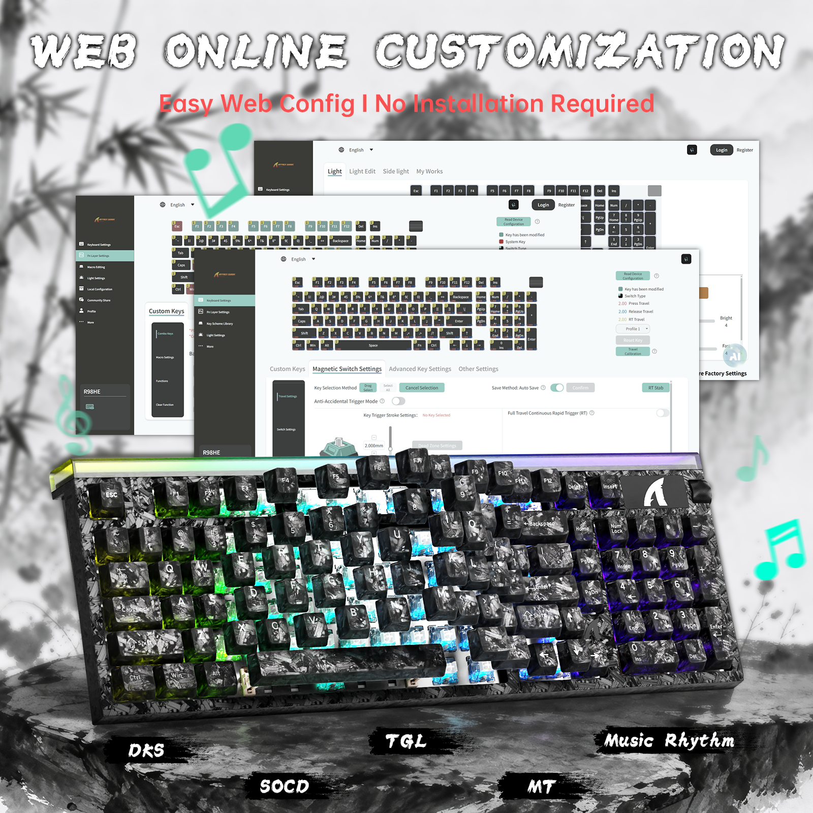 ATTACK SHARK R98 HE Carbonfaser-Kabelgebundene Tastatur mit schnellem Auslöser, magnetischem Schalter und C01 Ultra RGB Spiralkabel