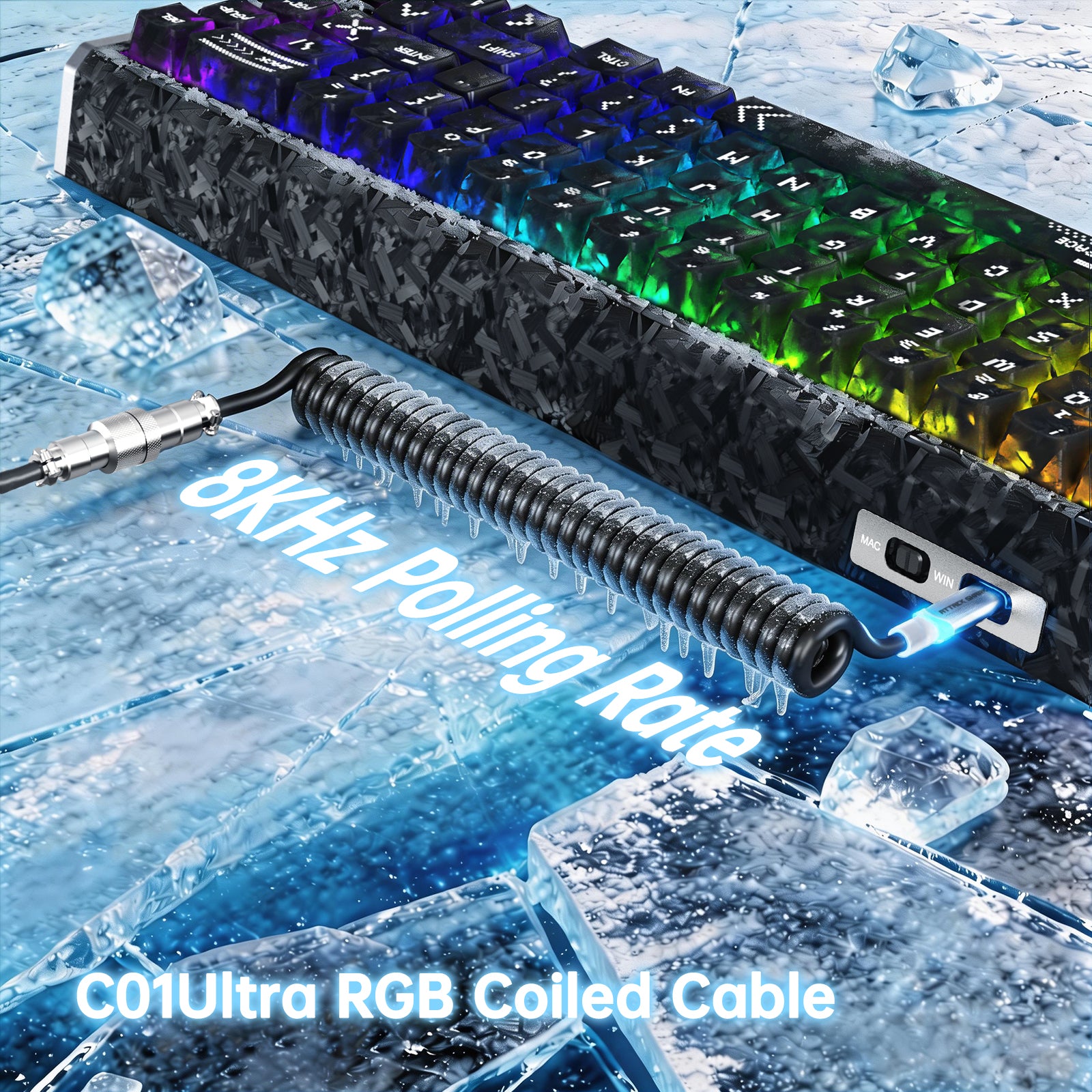 ATTACK SHARK R68 HE Kohlefaser Kabelgebundene Rapid Trigger Magnetischer Schalter Tastatur mit C01 Ultra RGB Spiralkabel