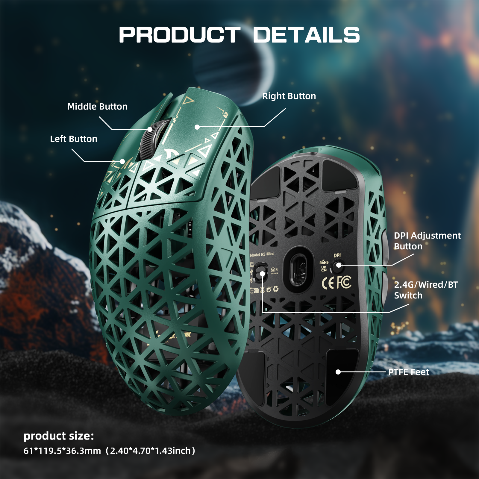 ATTACK SHARK R5 ULTRA Carbonfaser Kabellose 8K PAW3950MAX Gaming-Maus