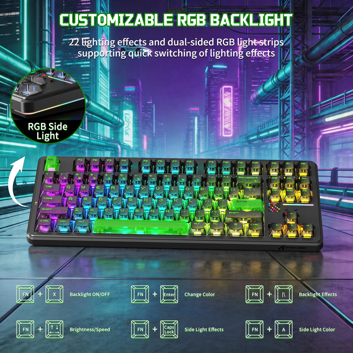 ATTACK SHARK X87 ULTRA RGB wireless mechanical keyboard with side light strips