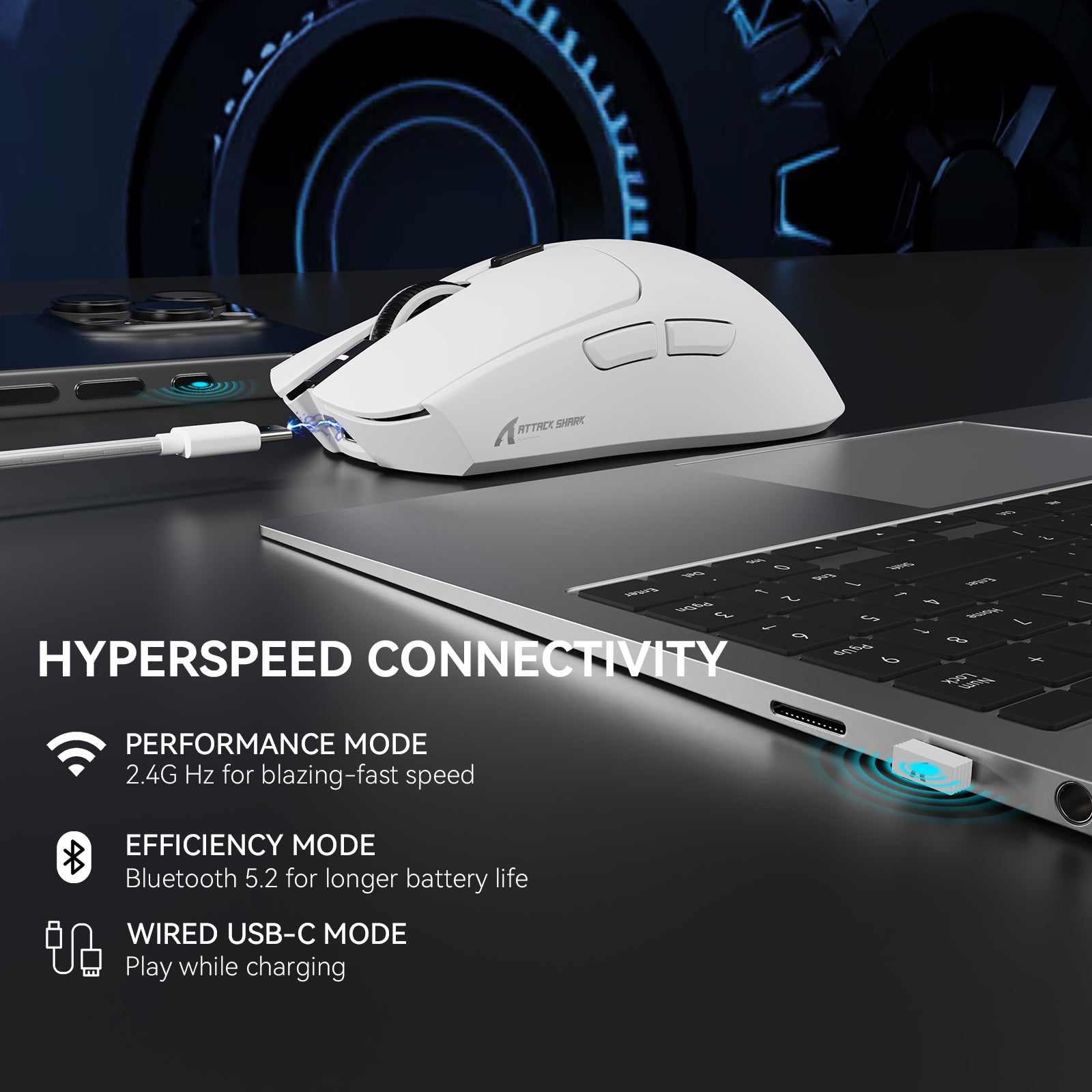 ATTACK SHARK X1 Tri-Mode-Gaming-Maus mit Touchpad RGB-Ladedock PAW3395PRO-Sensor