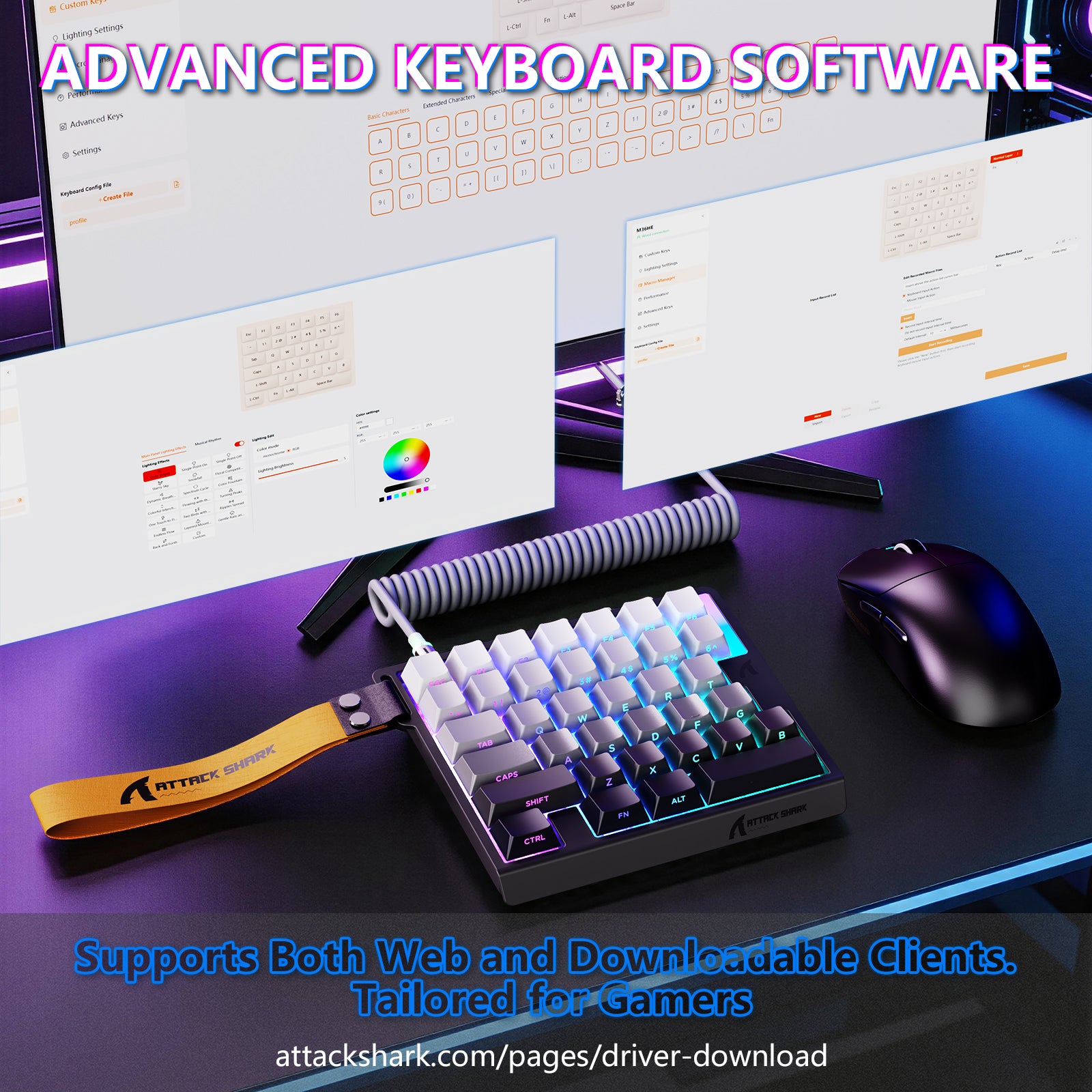 ATTACK SHARK M36 HE Einhändiges Tastatur mit Magnetischem Schalter & C01 ULTRA LED Aviator Kabel