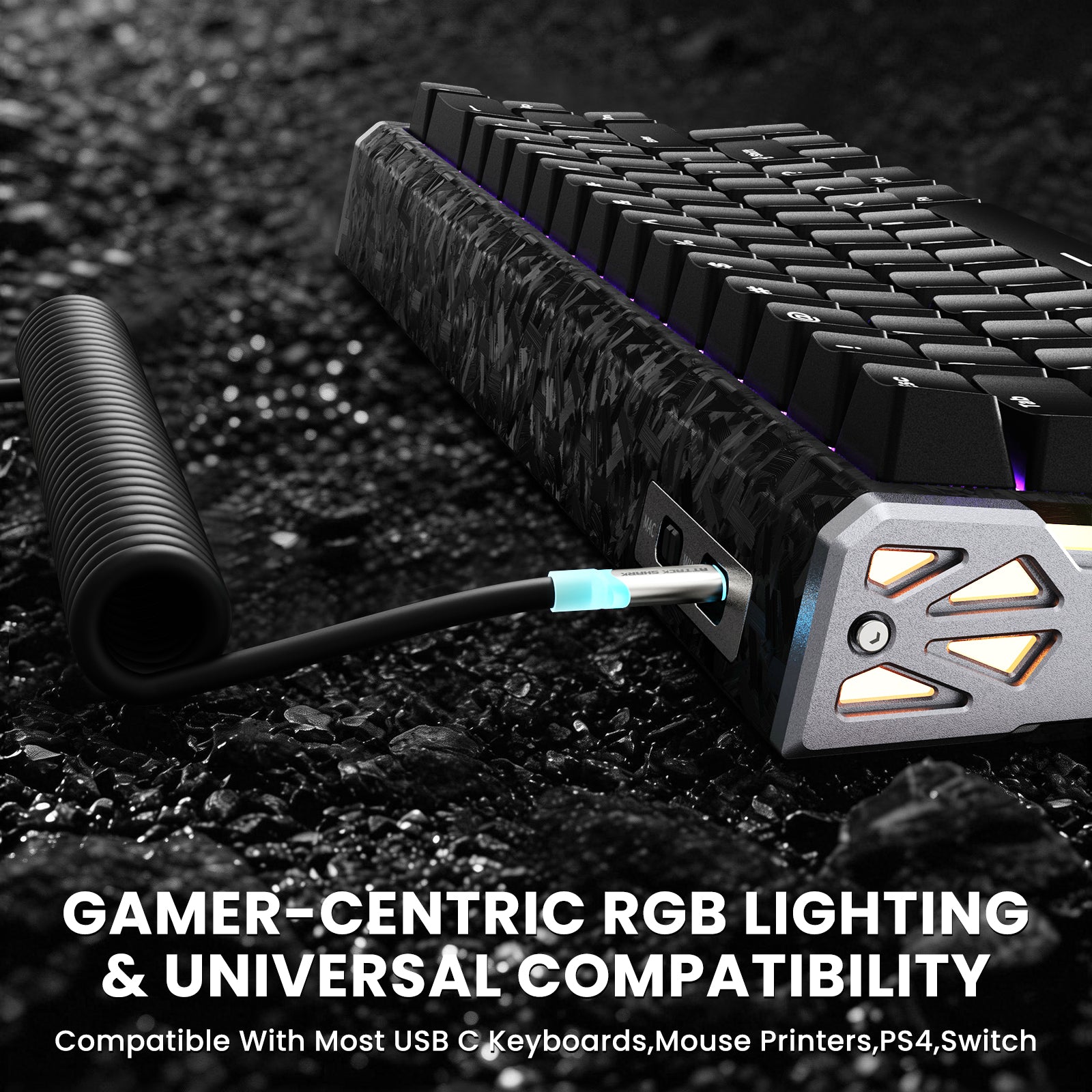 ATTACK SHARK R68 HE carbon fiber gaming keyboard, coiled USB-C cable, RGB.