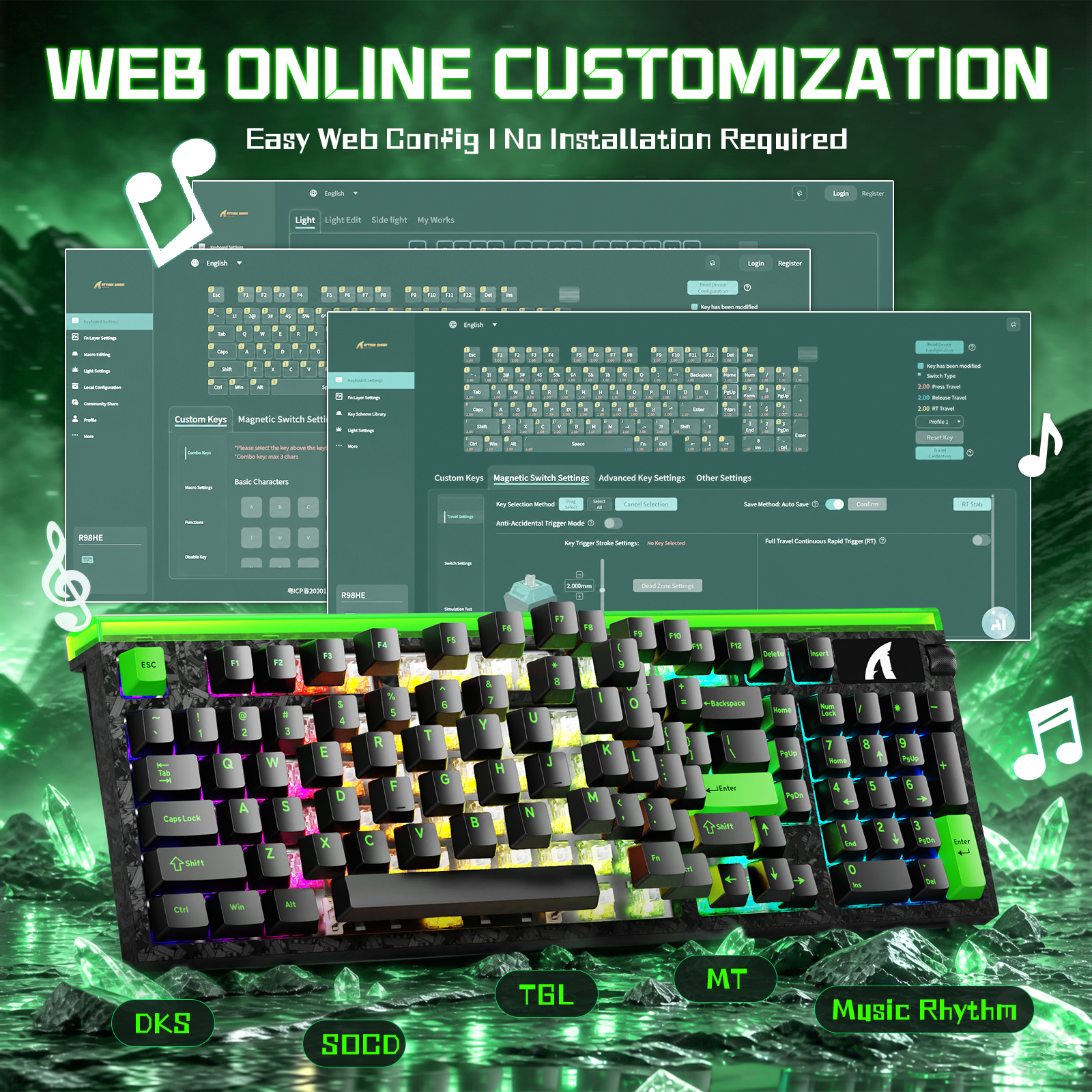 ATTACK SHARK R98 HE Carbonfaser-Kabelgebundene Tastatur mit schnellem Auslöser, magnetischem Schalter und C01 Ultra RGB Spiralkabel