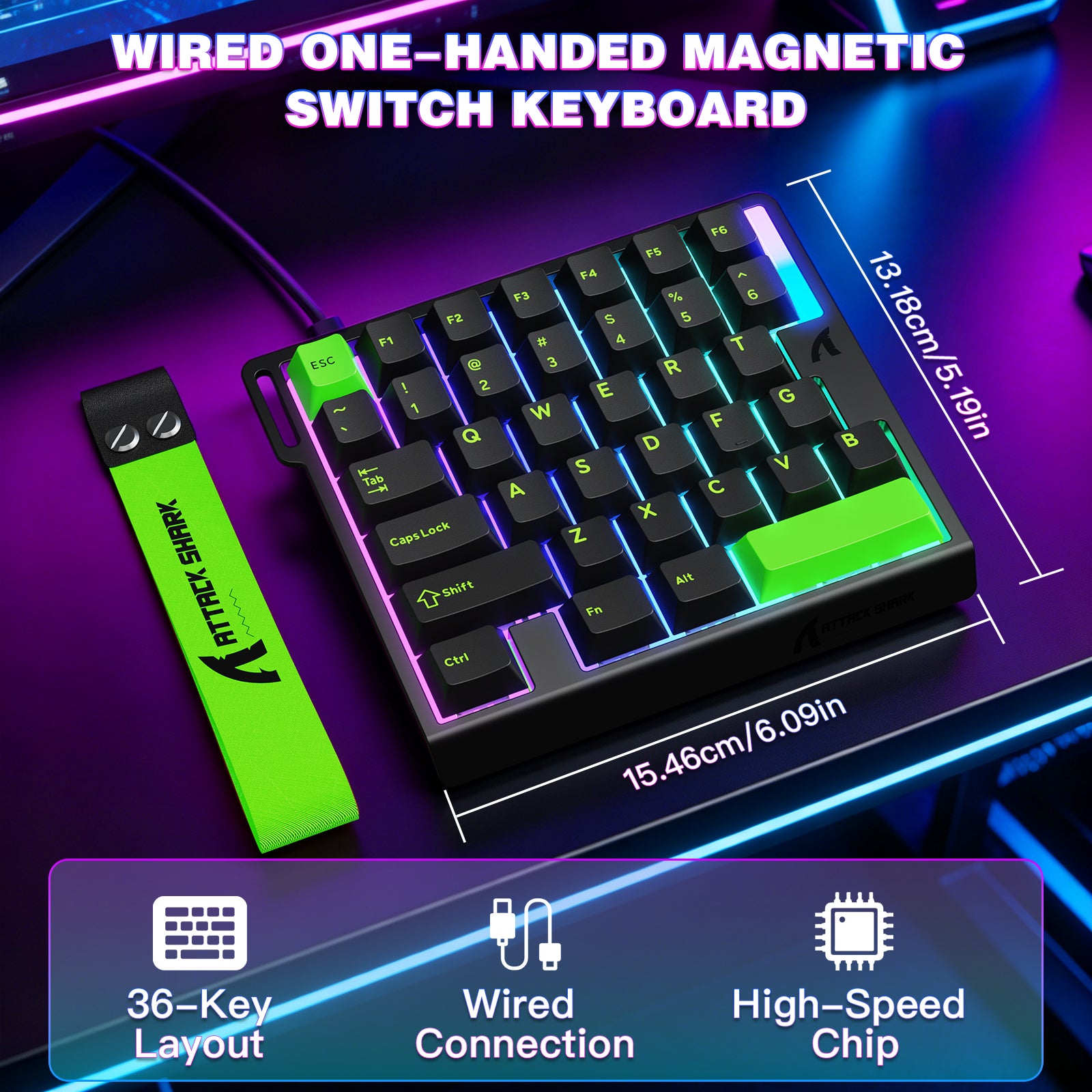 ATTACK SHARK M36 HE Einhand-Magnettastatur mit Schalter