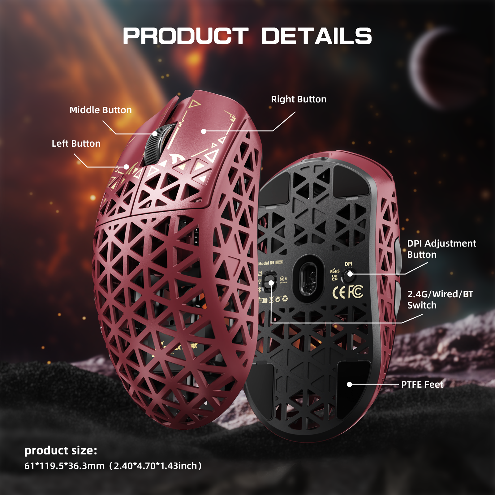 ATTACK SHARK R5 ULTRA Carbonfaser Kabellose 8K PAW3950MAX Gaming-Maus