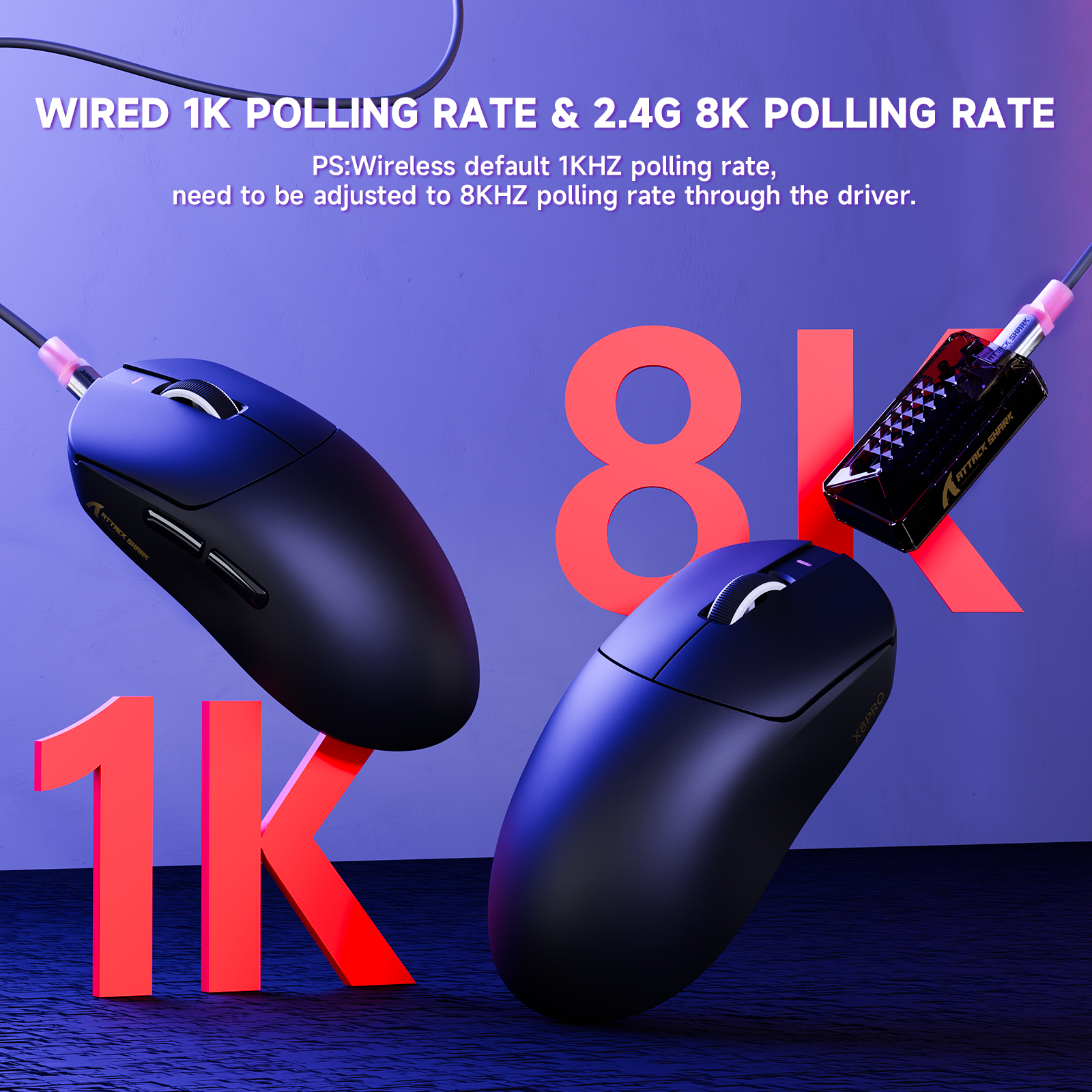 ATTACK SHARK X8PRO Ultraleichte kabellose Gaming-Maus & C06ULTRA-Kabel