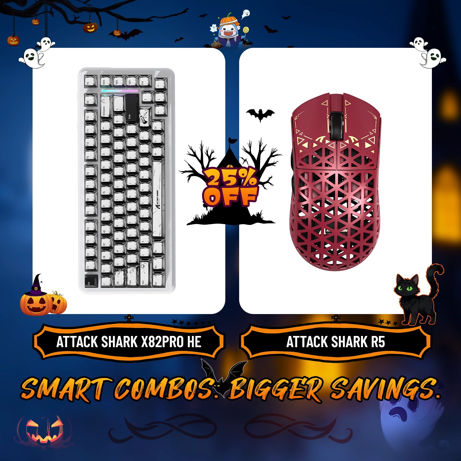 ATTACK SHARK X82PRO HE Rapid Trigger Keyboard + R5 Carbon Fiber Wireless Gaming Mouse Bundle