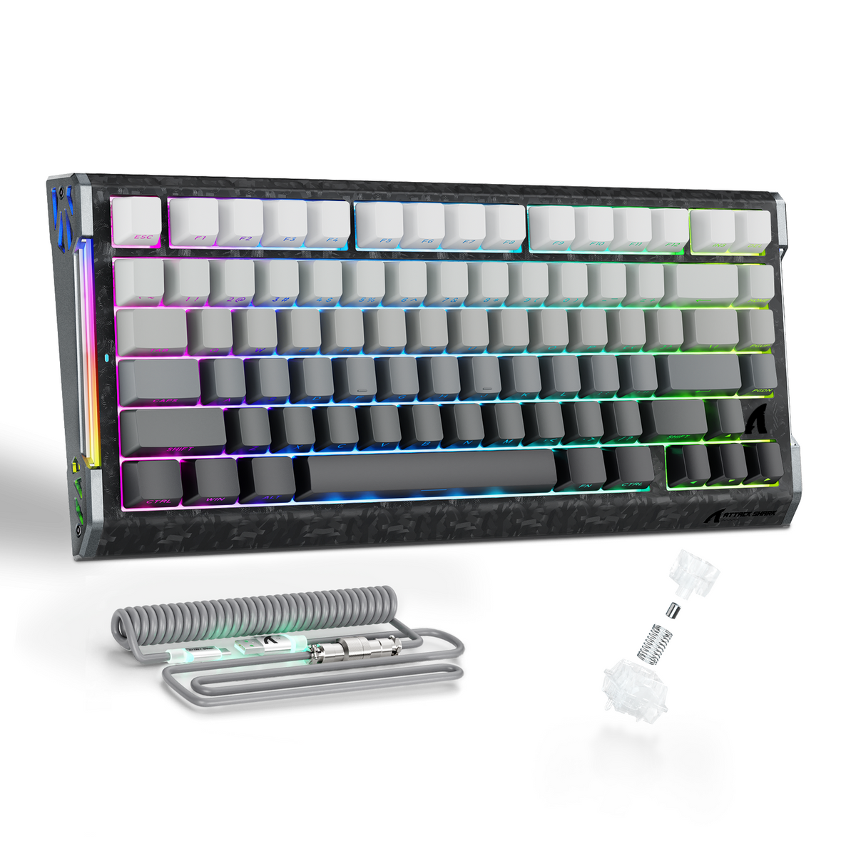 ATTACK SHARK R86 HE Carbonfaser-Gaming-Tastatur mit magnetischen Schaltern, Rapid Trigger, Kabelanschluss und C01 ULTRA RGB-Spiralkabel