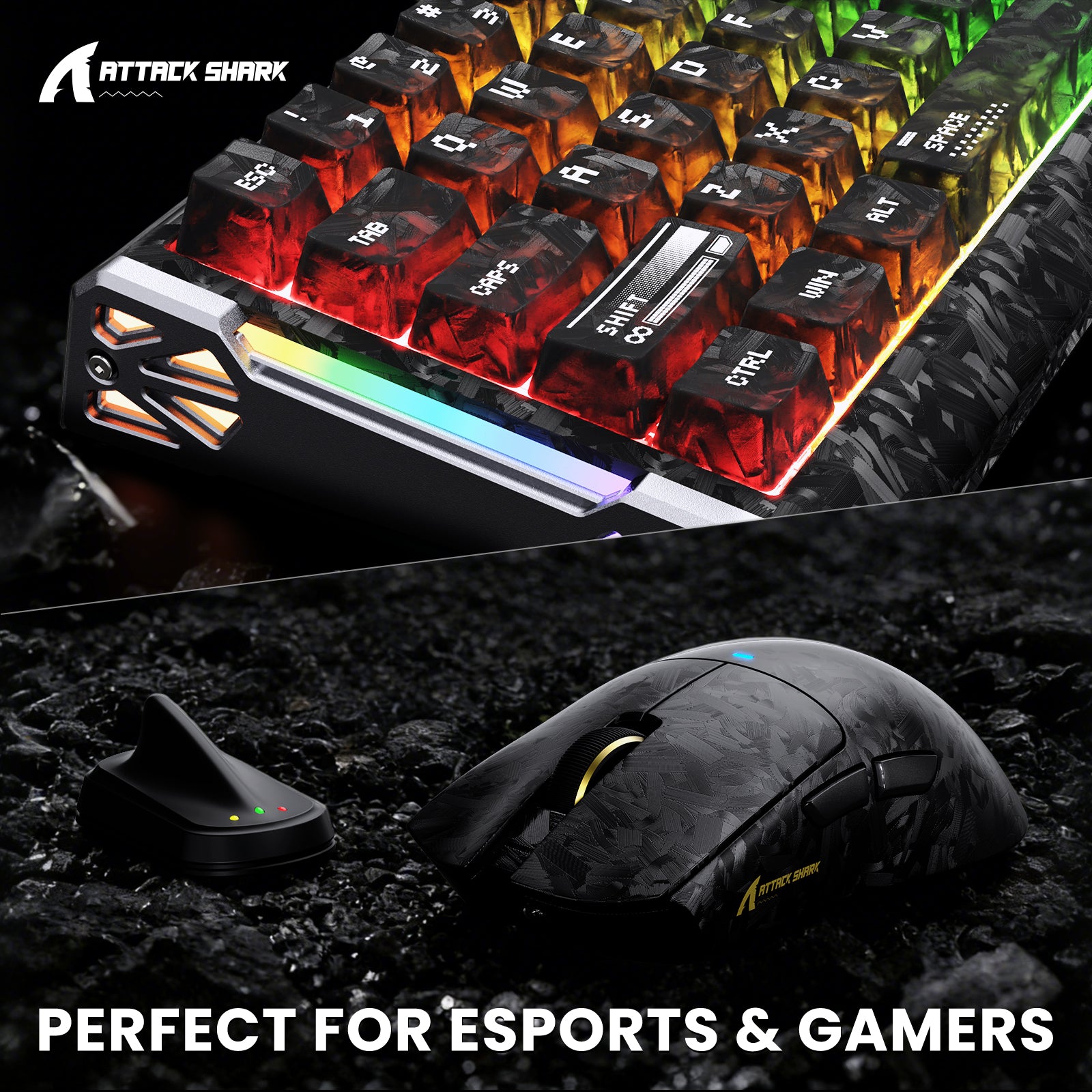 ATTACK SHARK R68 HE & X11 ULTRA Carbon Fiber Gaming-Bundle mit C01 ULTRA Spiralkabel
