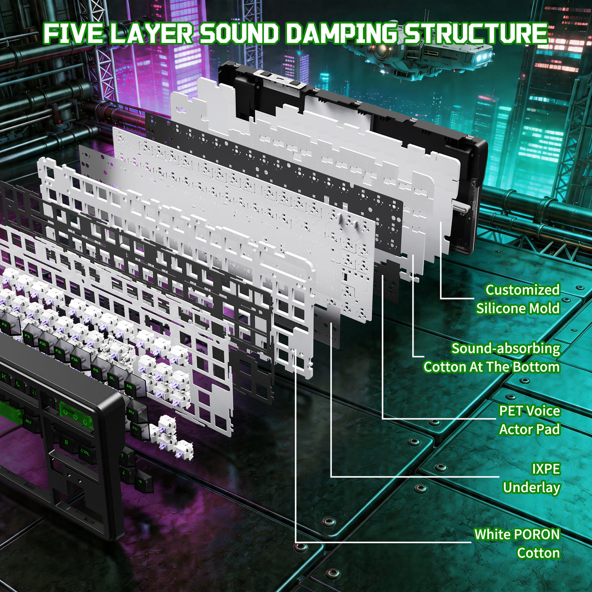 Attack Shark X87 Ultra keyboard five-layer sound damping with silicone, cotton, PET and PORON