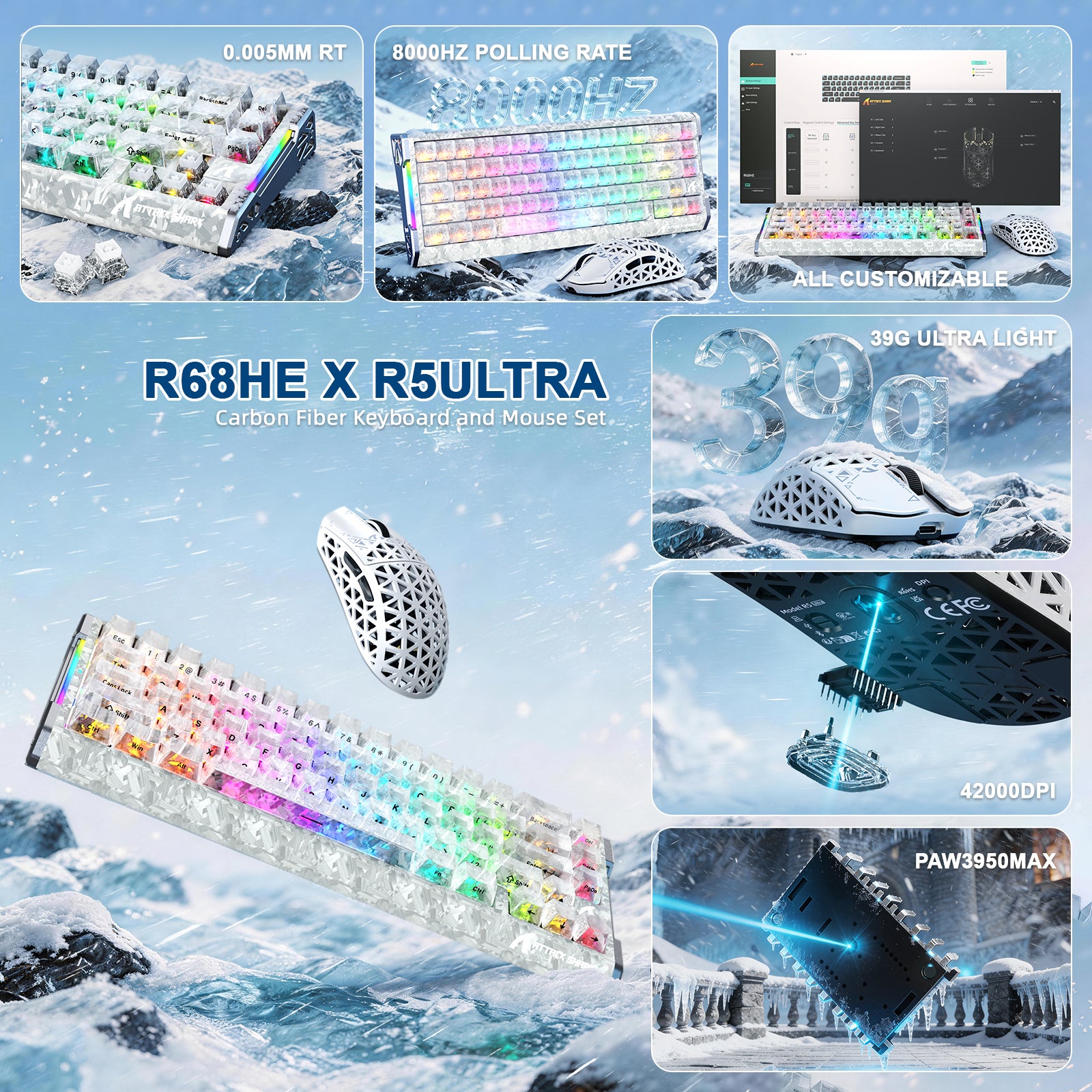 ATTACK SHARK R68 HE & R5 ULTRA Kohlefaser Gaming-Bundle