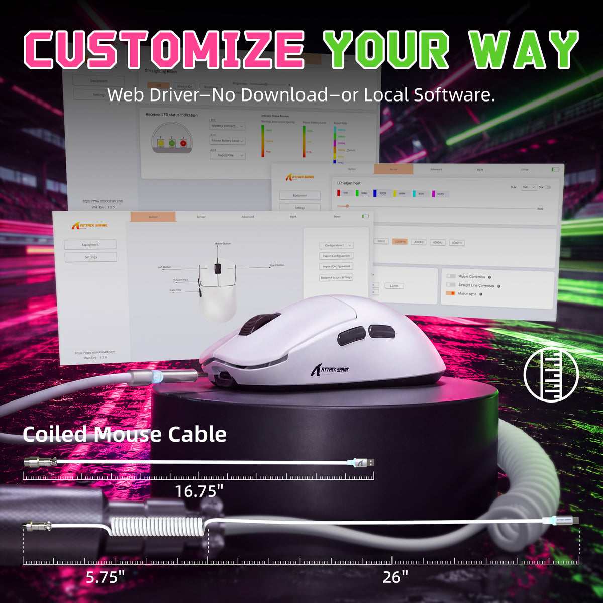 ATTACK SHARK F1 AIR 39g kabellose Gaming-Maus mit PAW3955MAX und C06 Ultra-Kabel
