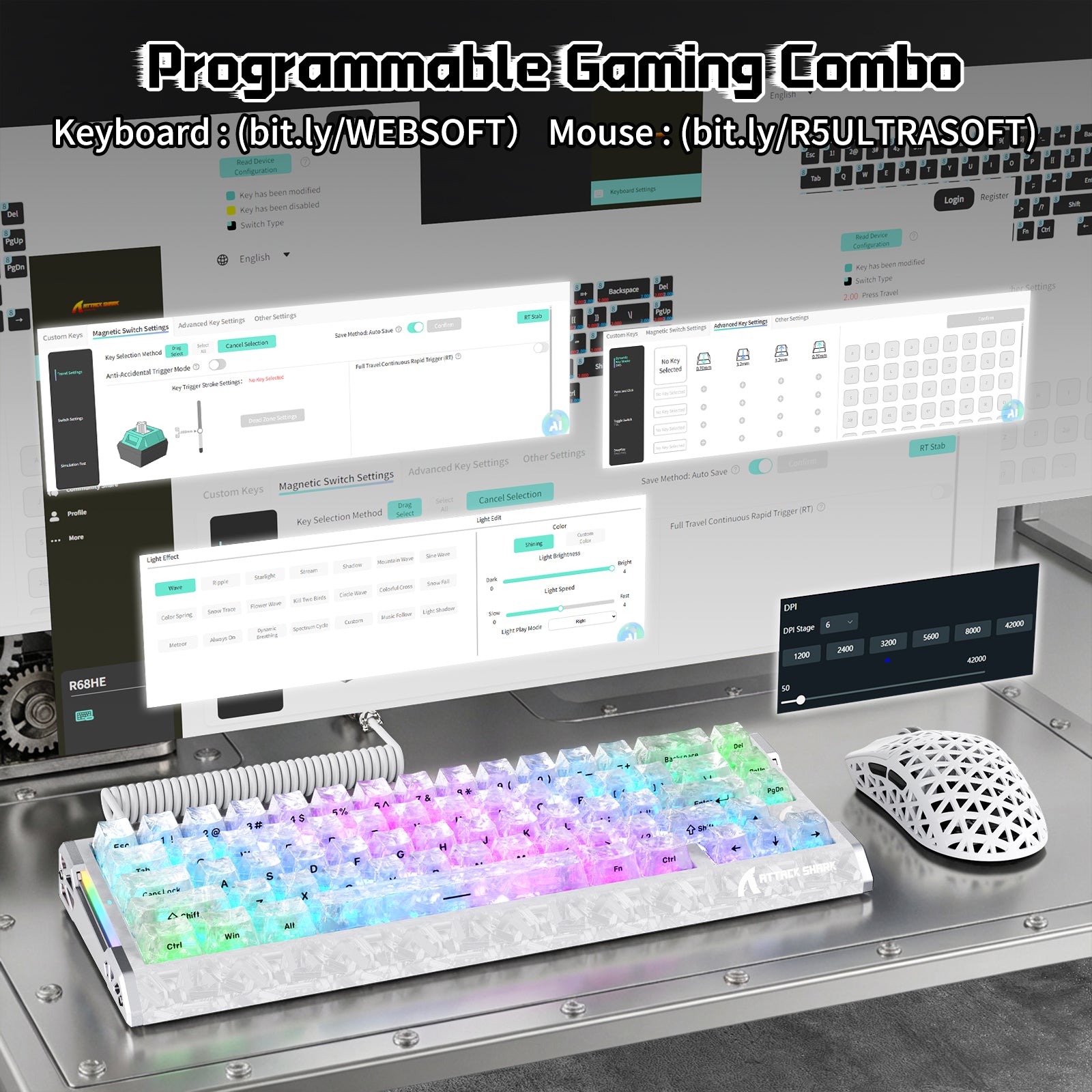 ATTACK SHARK R68 HE & R5 ULTRA Kohlefaser Gaming-Bundle mit C01 ULTRA Spiralkabel