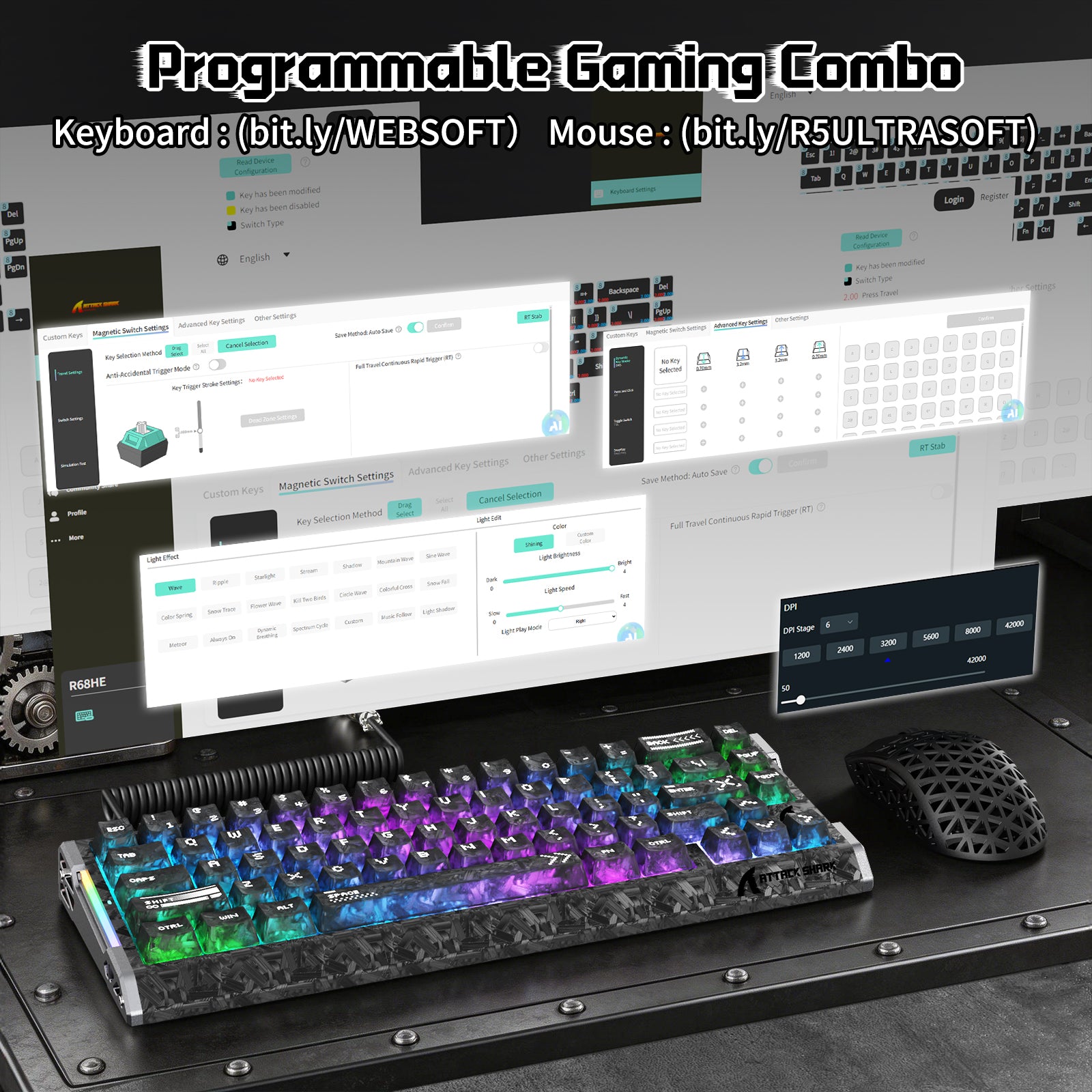 ATTACK SHARK R68 HE & R5 ULTRA Kohlefaser Gaming-Bundle mit C01 ULTRA Spiralkabel