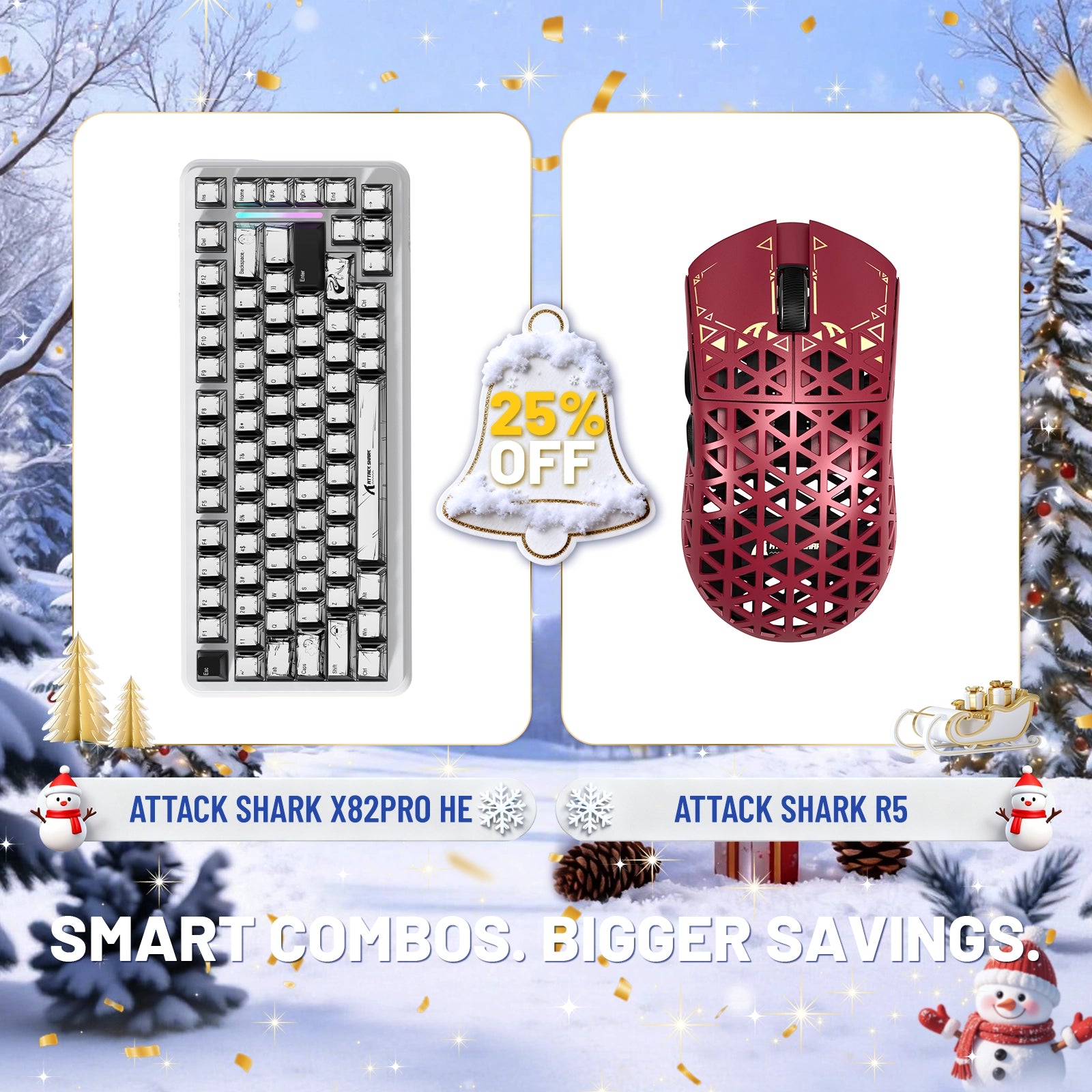 ATTACK SHARK X82PRO HE Rapid Trigger-Tastatur + R5 Carbon Fiber Wireless Gaming-Maus im Bundle