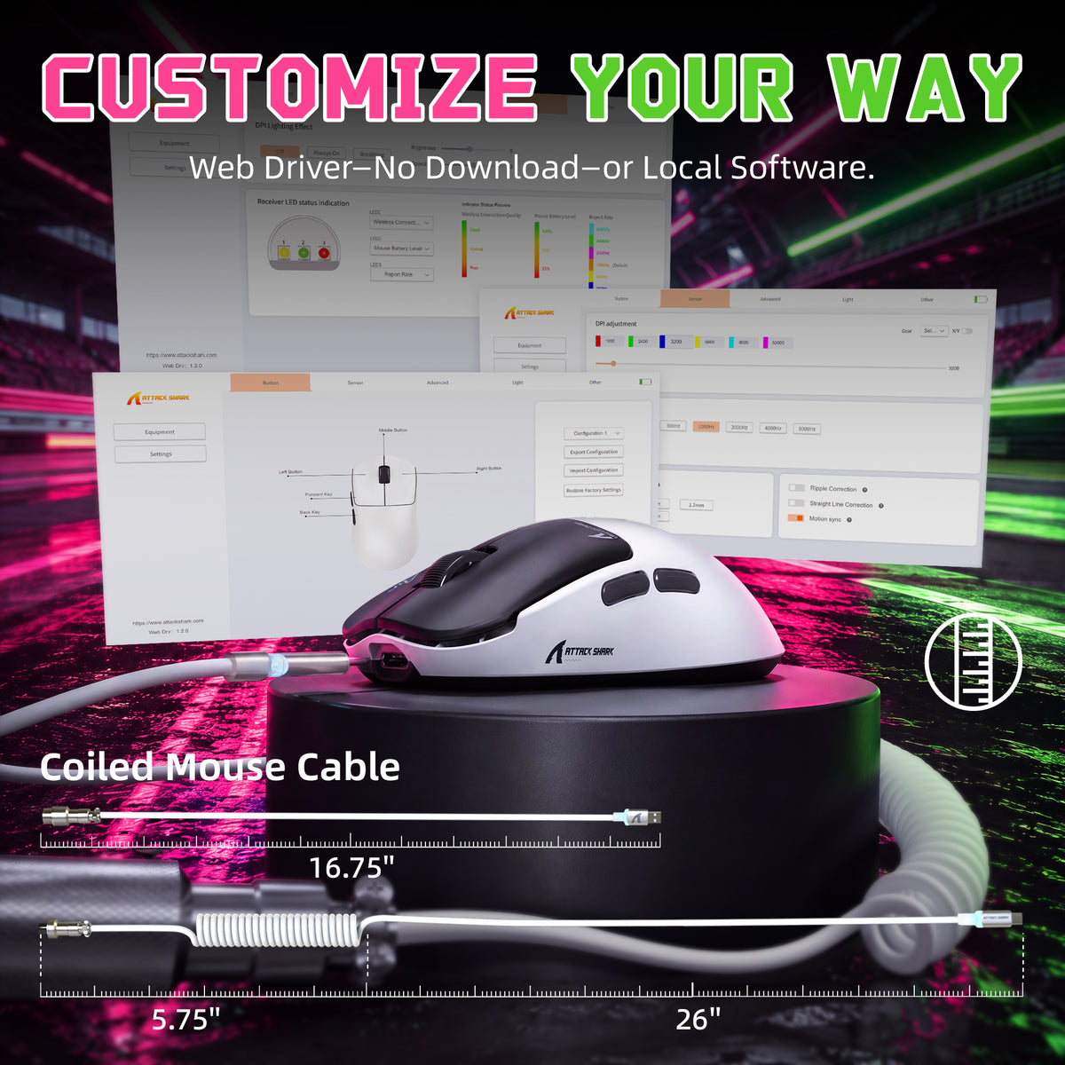 ATTACK SHARK F1 AIR 39g kabellose Gaming-Maus mit PAW3955MAX und C06 Ultra-Kabel