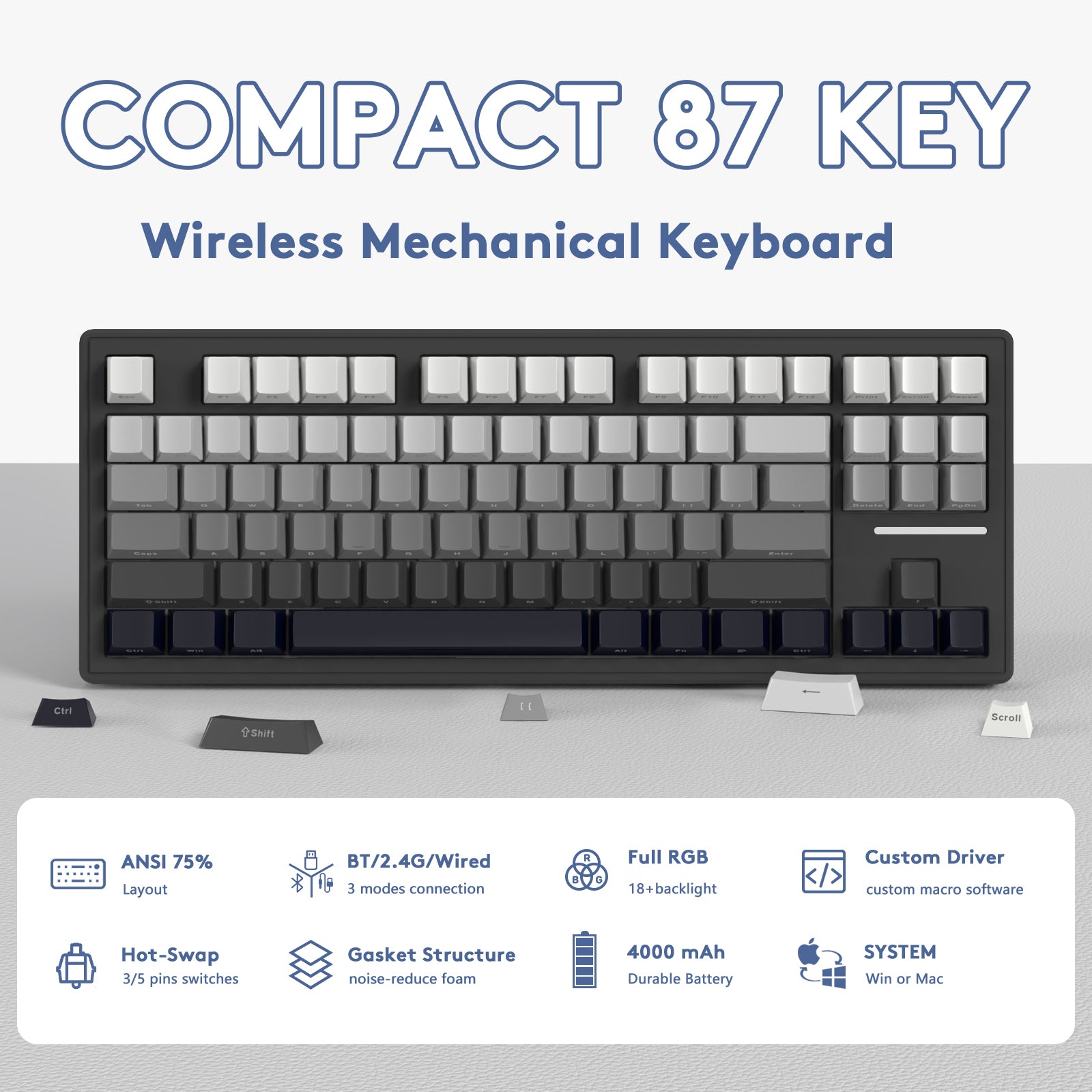 ATTACK SHARK M87 Kabellose mechanische Tastatur 