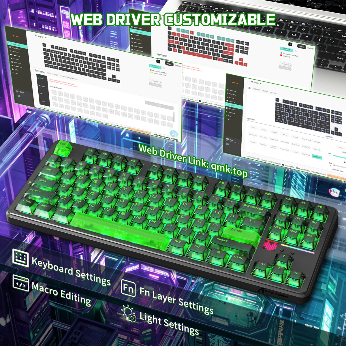 ATTACK SHARK X87 Ultra wireless mechanical keyboard with web driver customization
