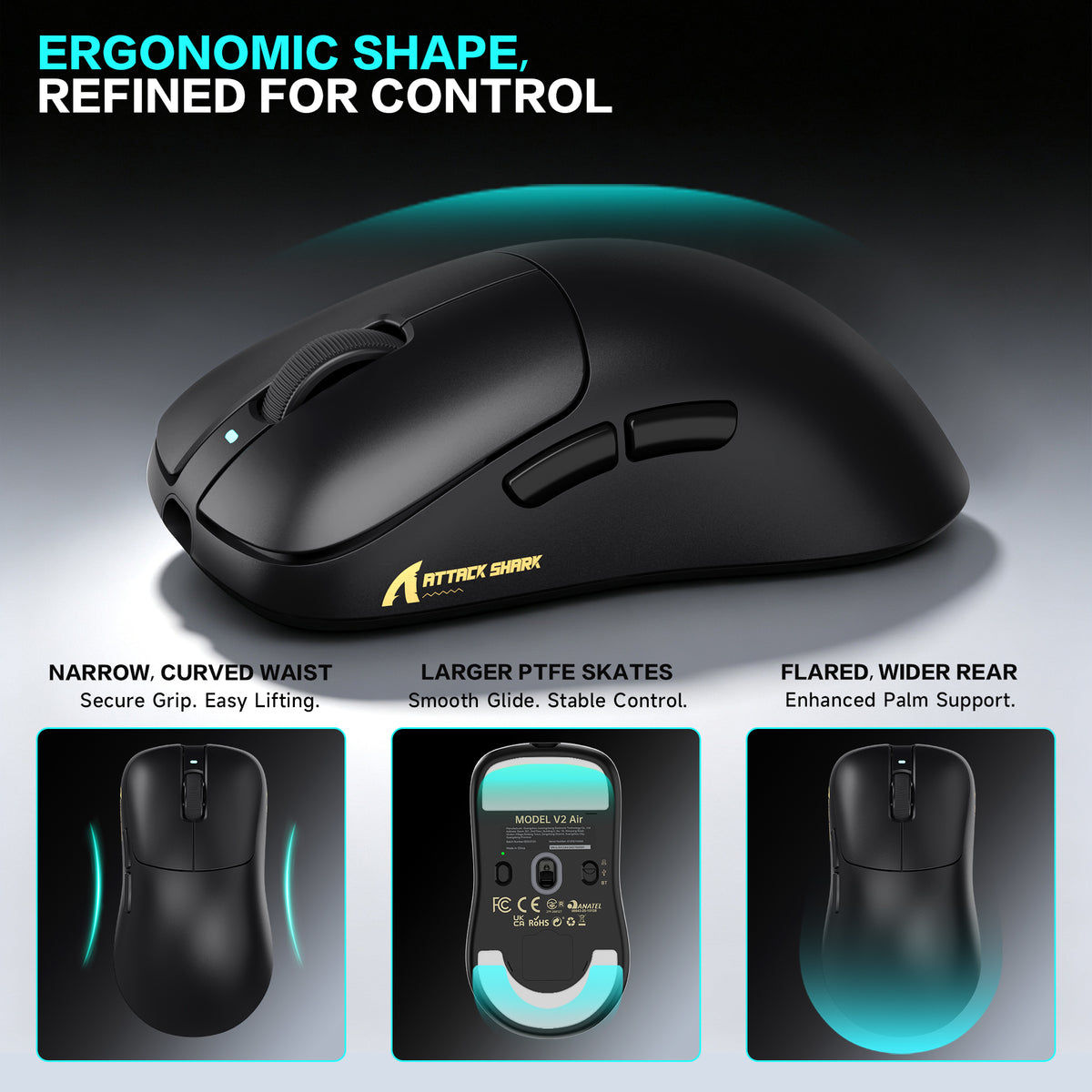 ATTACK SHARK V2 AIR PAW3955MAX Ergonomische kabellose Gaming-Maus