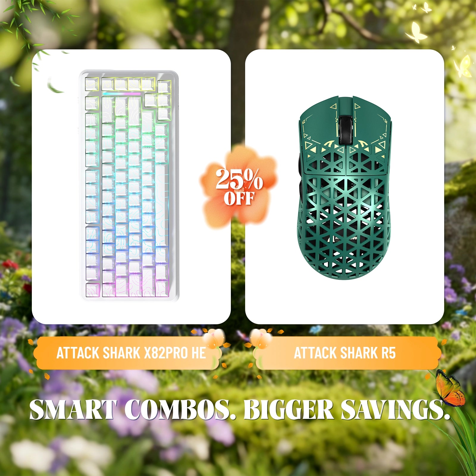 ATTACK SHARK X82PRO HE Rapid Trigger-Tastatur + R5 Carbon Fiber Wireless Gaming-Maus im Bundle