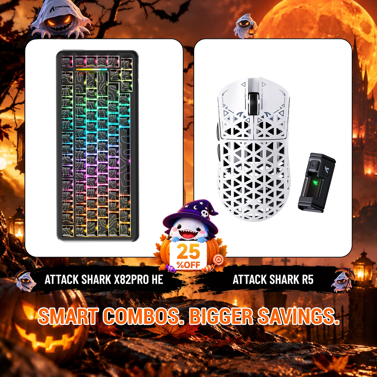 ATTACK SHARK X82 PRO HE-Tastatur mit Rapid Trigger + R5 Carbon Fiber kabelloses Gaming-Maus-Bundle