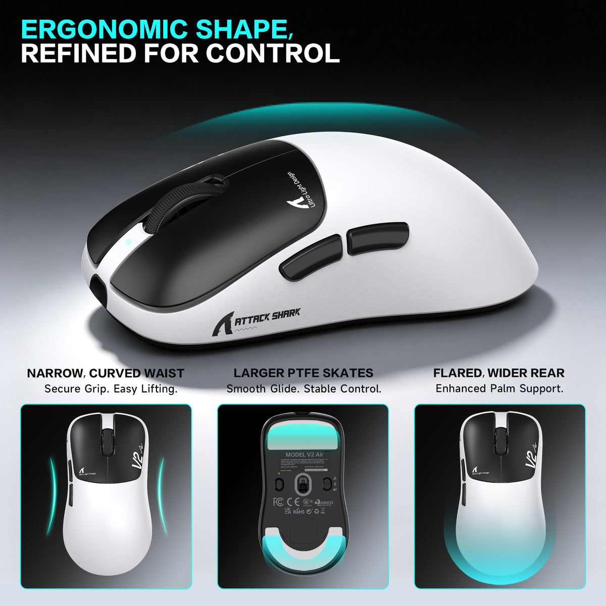ATTACK SHARK V2 AIR PAW3955MAX Ergonomische kabellose Gaming-Maus