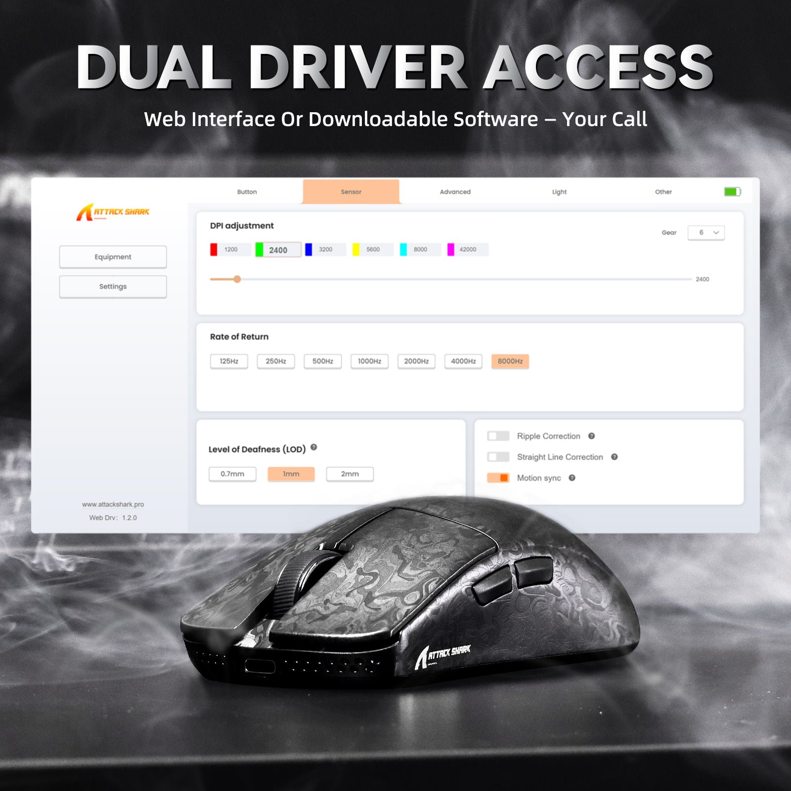 ATTACK SHARK R11 ULTRA Carbon Fiber Wireless 8K PAW3950MAX Gaming-Maus mit C06 Ultra LED-Kabel