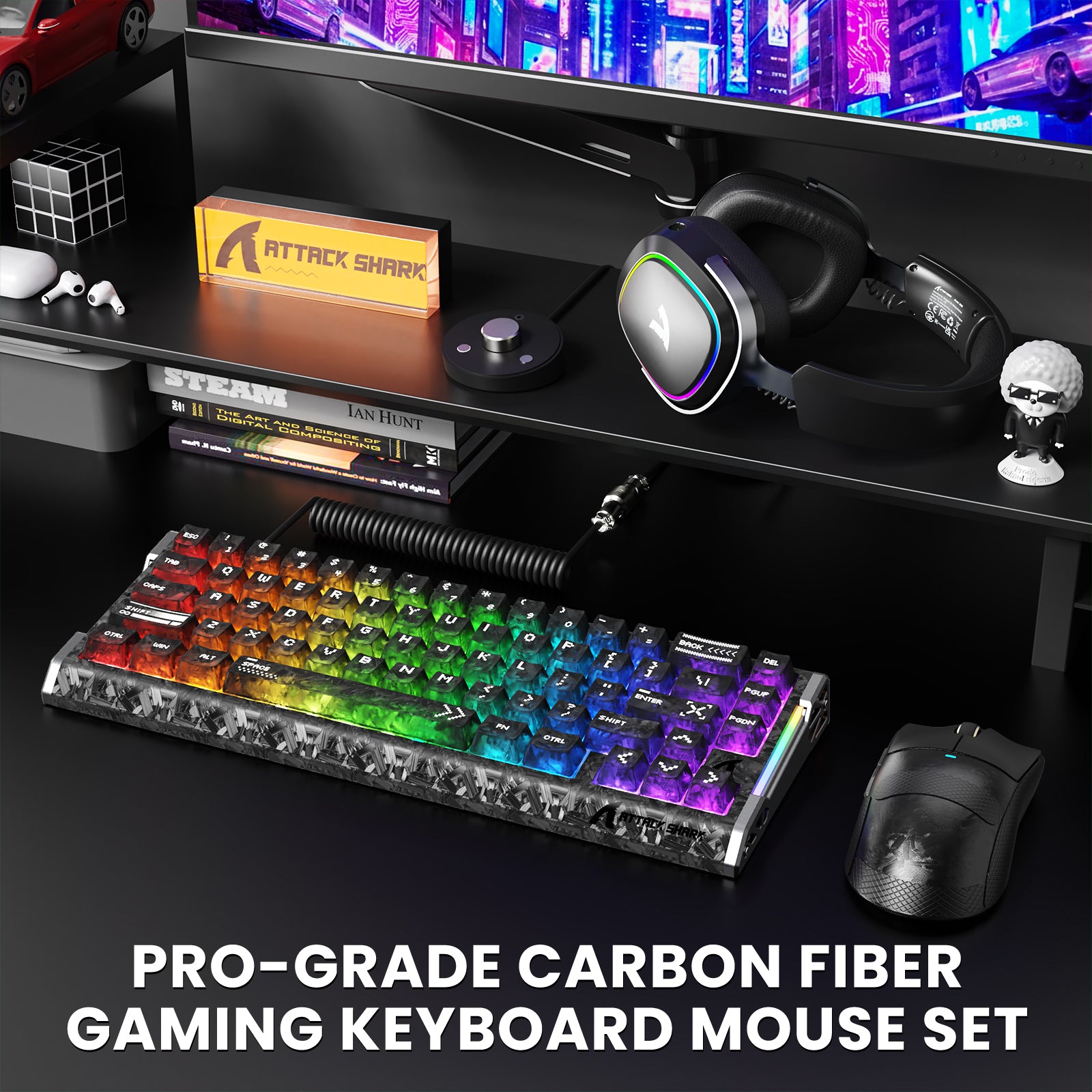 ATTACK SHARK R68 HE & X11 ULTRA Carbon Fiber Gaming-Bundle mit C01 ULTRA Spiralkabel