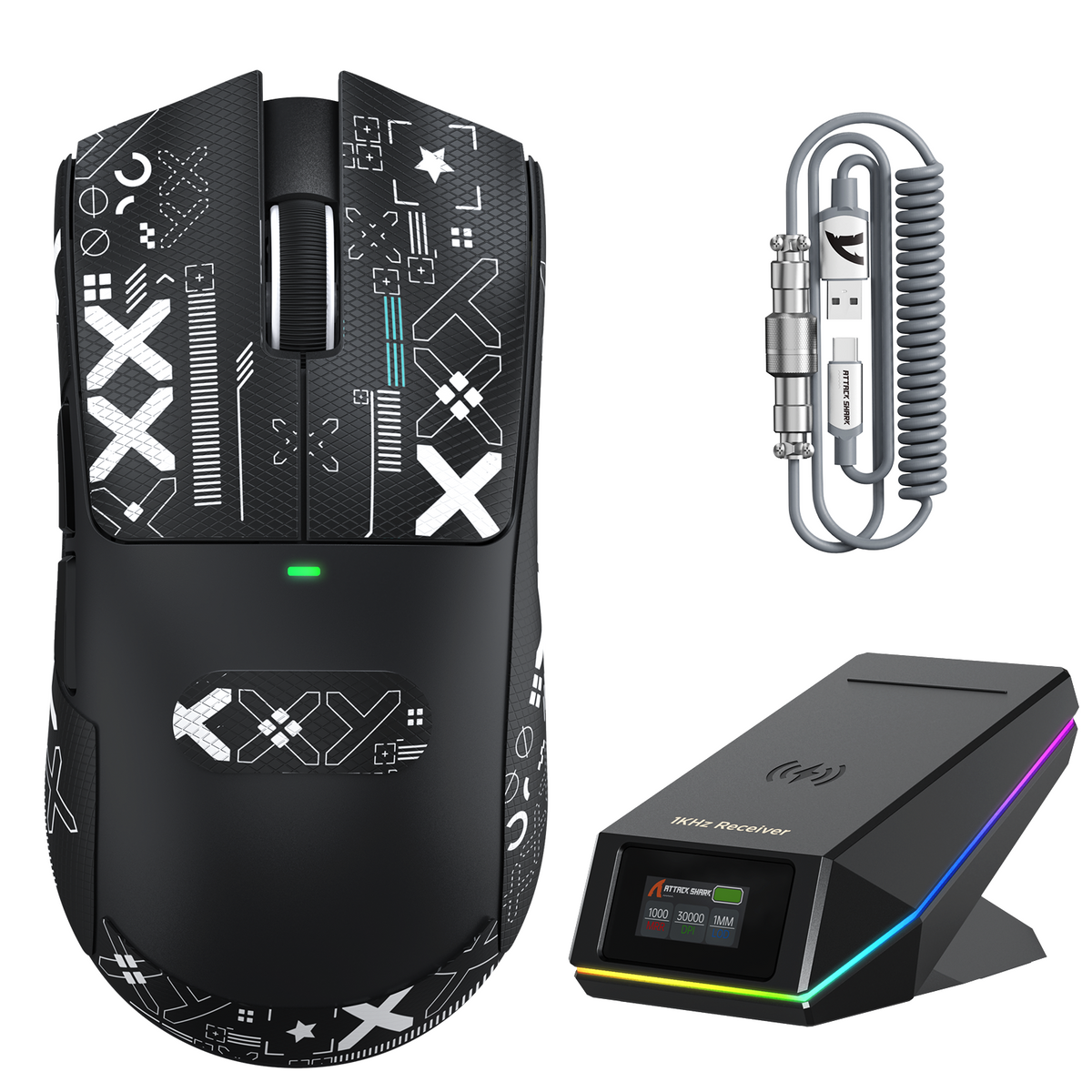 ATTACK SHARK X11 PRO V2 Kabellose Gaming-Maus mit TFT-Display, Ladestation und C06 Spiralkabel