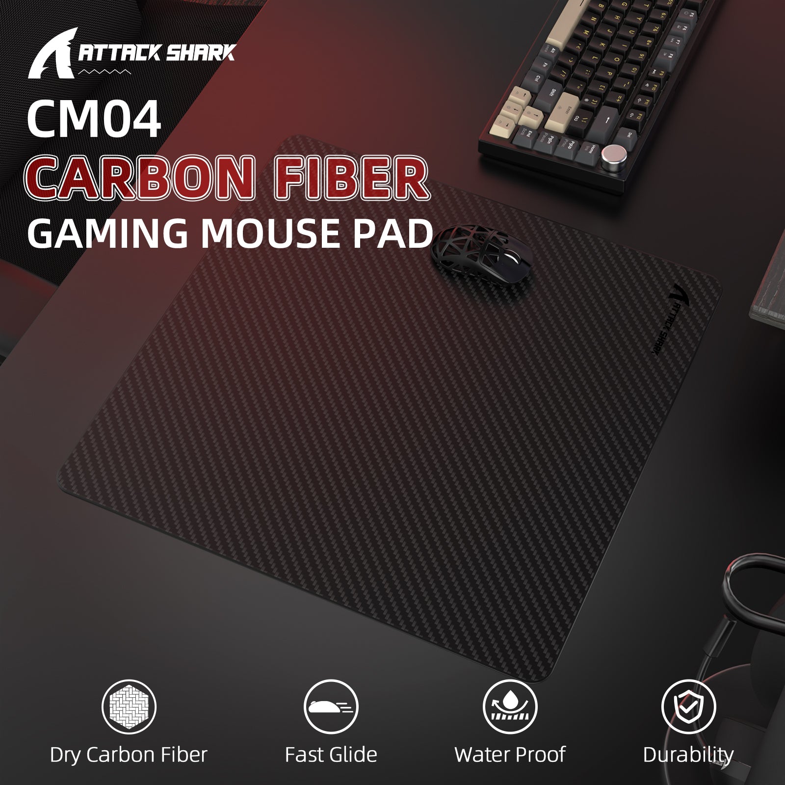 ATTACK SHARK CM04 Genuine Carbon Fiber eSport Gaming Mousepad